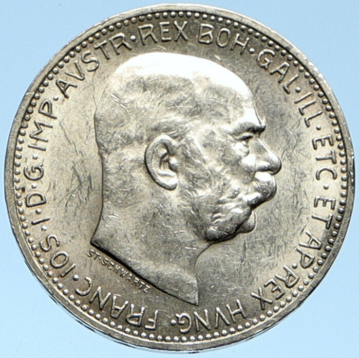 1914 AUSTRIA w KING FRANZ JOSEPH I Eagle VINTAGE Old Silver Corona Coin i99117