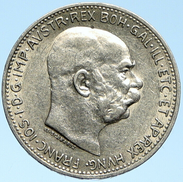 1913 AUSTRIA w KING FRANZ JOSEPH I Eagle VINTAGE Old Silver Corona Coin i99115