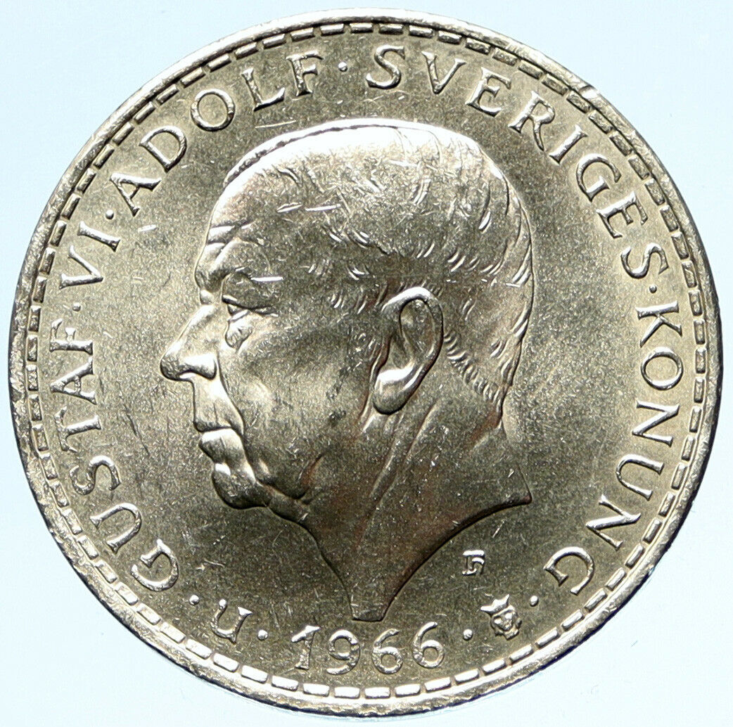 1966 SWEDEN King GUSTAV VI ADOLF Parliament Silver SWEDISH 5 Kronor Coin i98884