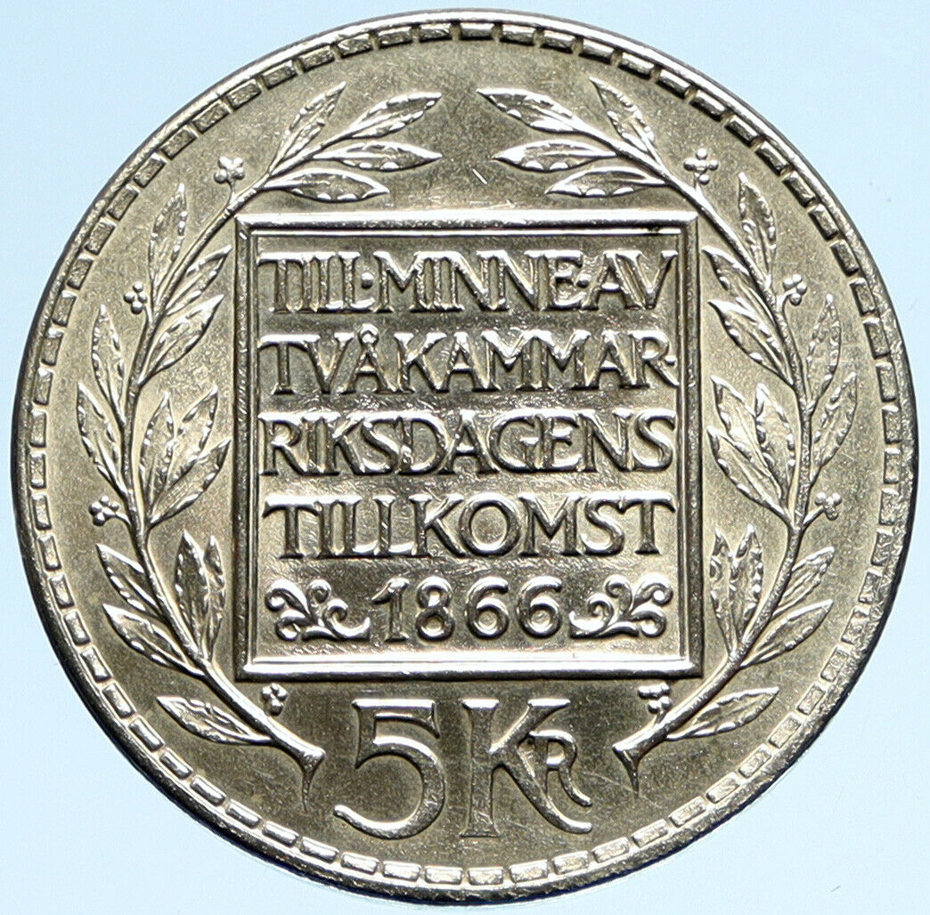 1966 SWEDEN King GUSTAV VI ADOLF Parliament Silver SWEDISH 5 Kronor Coin i98884