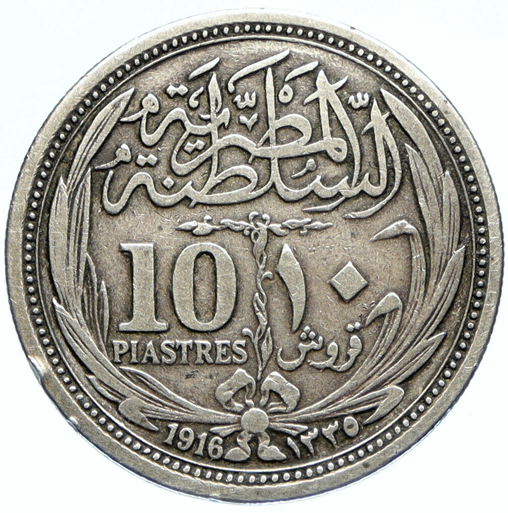 1916 EGYPT Sultan Hussein Kamil ANTIQUE Silver 10 Piastres Egyptian Coin i98899