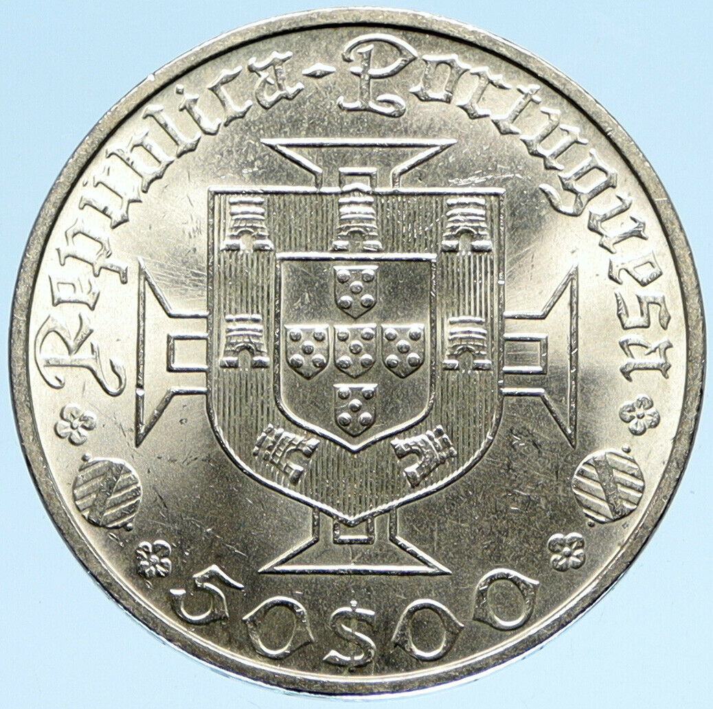 1969 PORTUGAL w VASCO DA GAMA Explorer VINTAGE BU Silver 50 Escudos Coin i98886