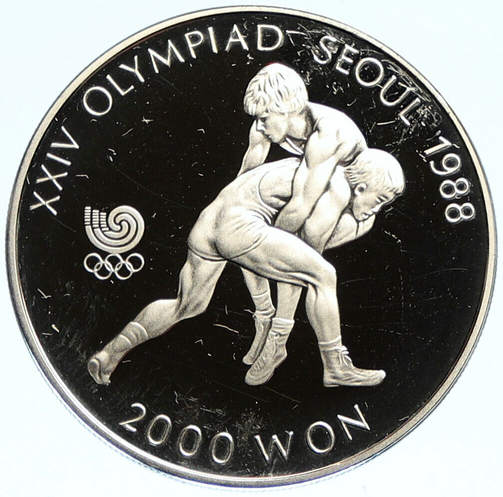1987 SOUTH KOREA Seoul OLYMPIC GAMES Wrestling Old PROOF 2000 Won Coin i98889