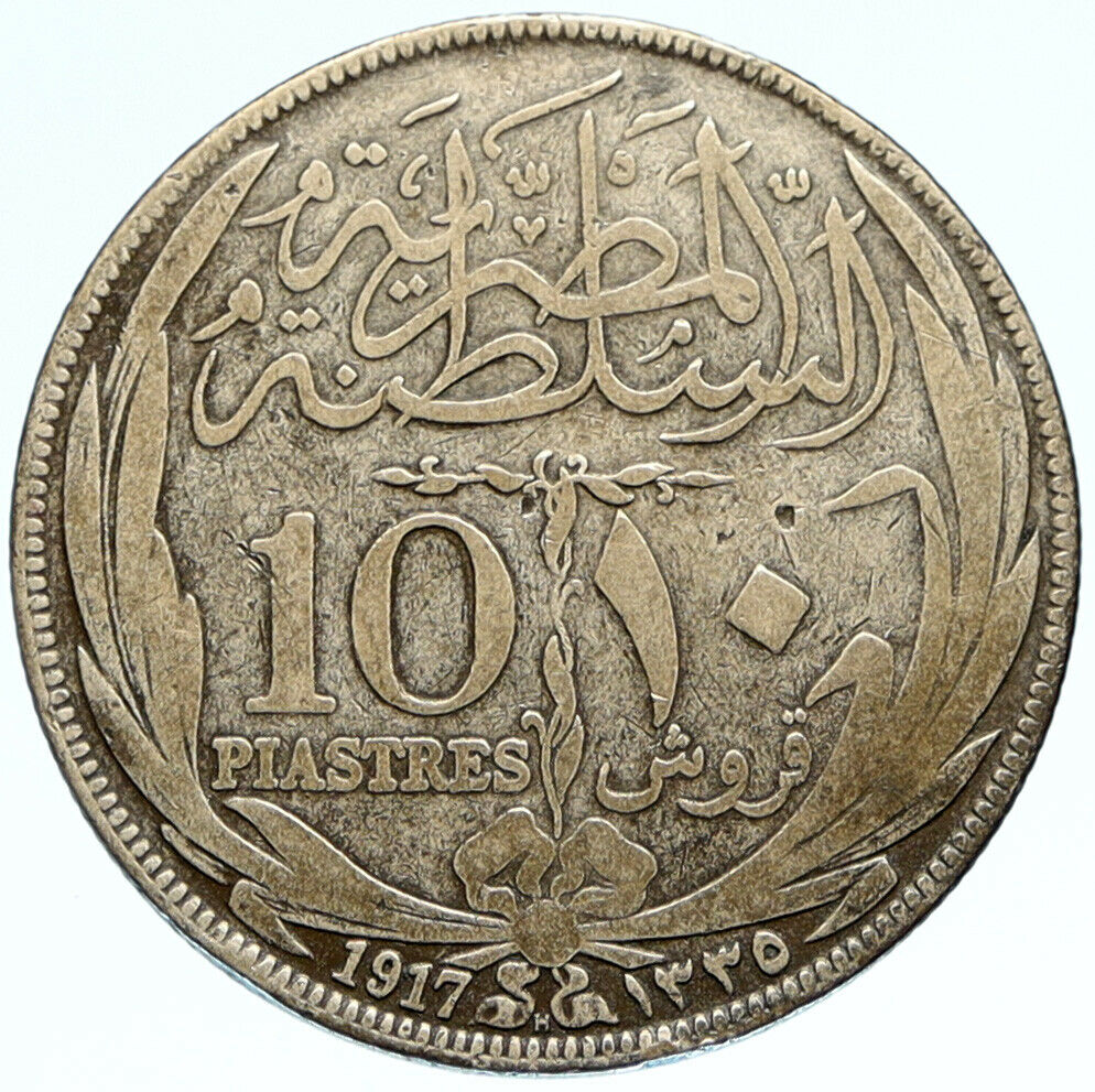 1917 EGYPT Sultan Hussein Kamil ANTIQUE Silver 10 Piastres Egyptian Coin i98885