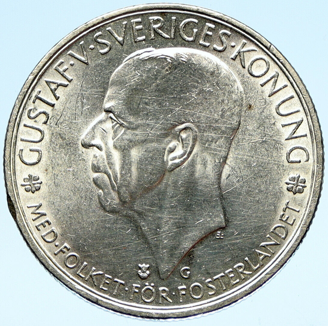 1935 SWEDEN w Riksdag KING Gustav V SWEDISH Old BU Silver 5 Kronor Coin i99018