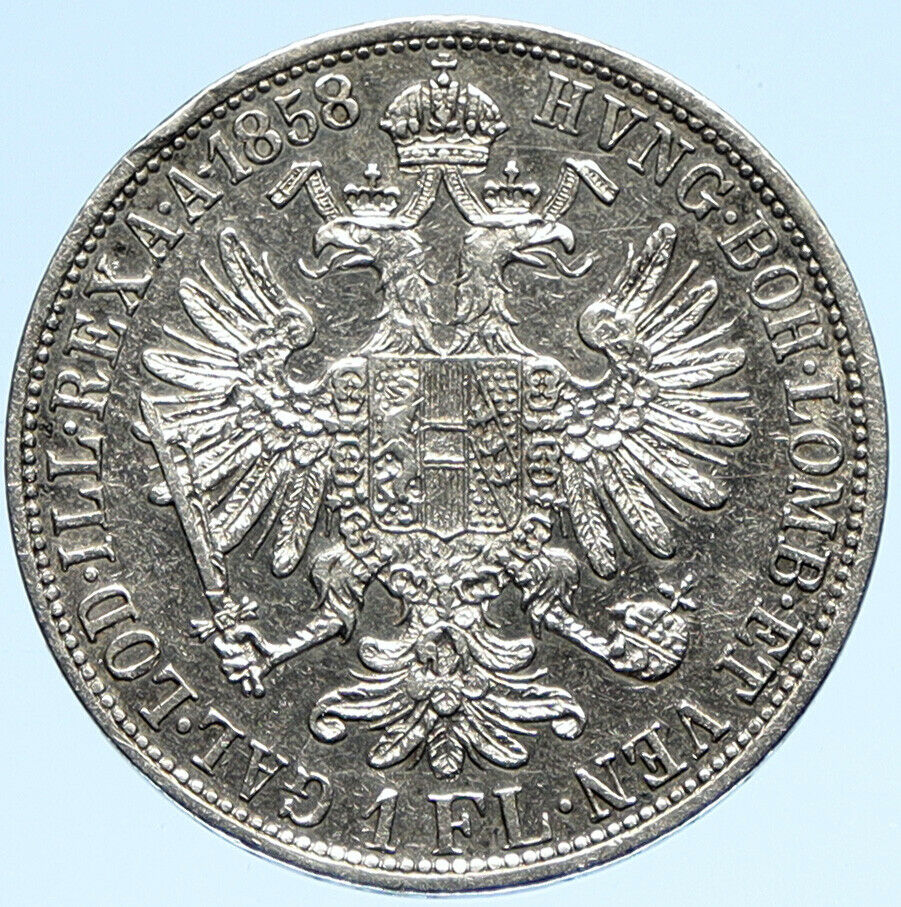 1858 AUSTRIA w KING FRANZ JOSEPH I Eagle OLD Silver Florin Vintage Coin i98903