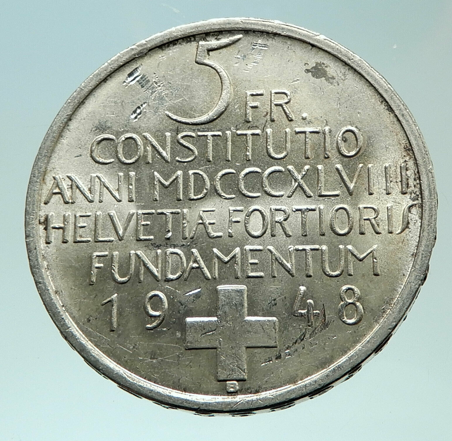 1948 SWITZERLAND Constitution Woman & Child Silver 5 Franc Swiss Coin i75950