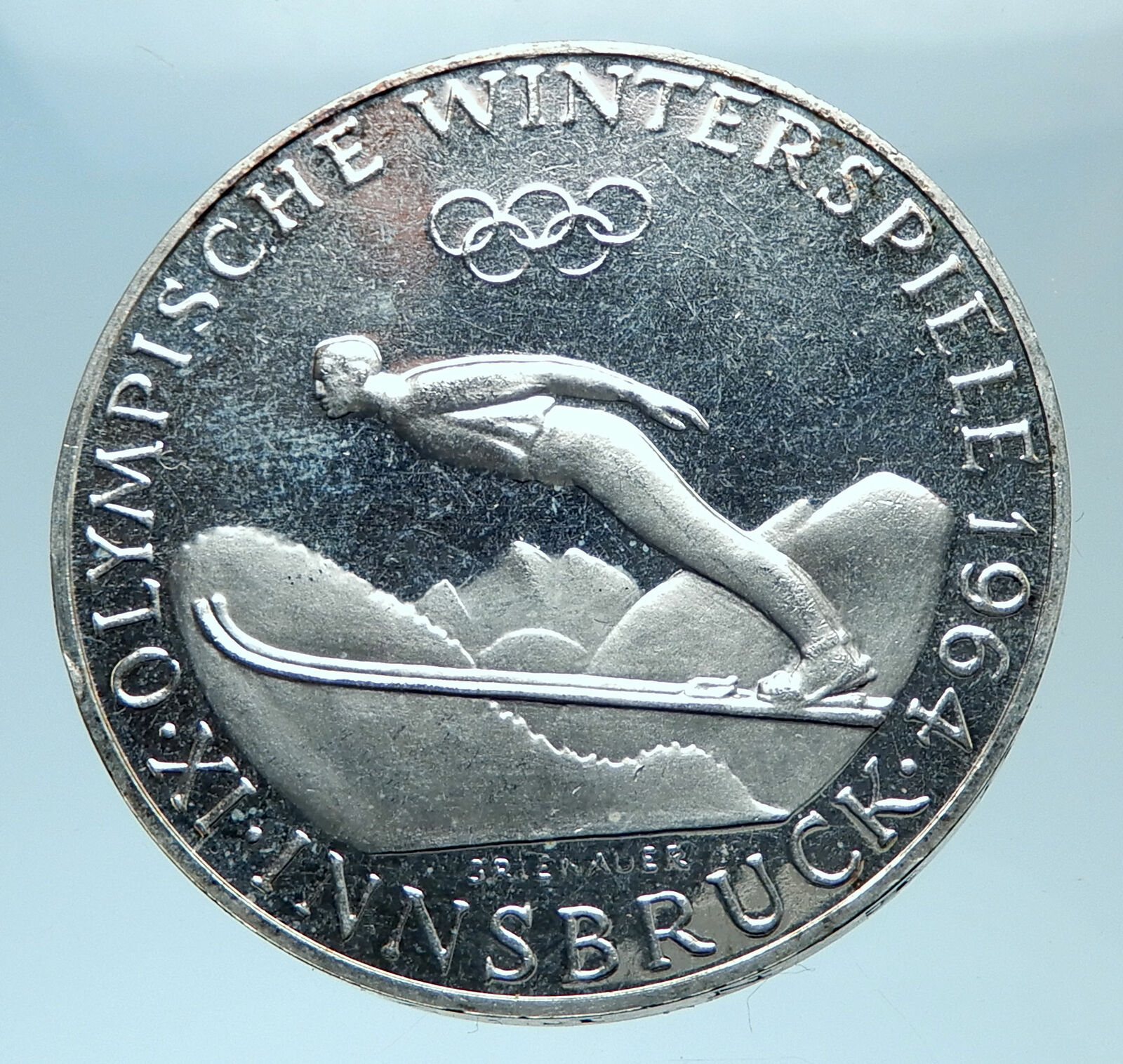 1964 AUSTRIA Innsbruck Winter Olympic Games SKIING Proof Silver 50S Coin i78025