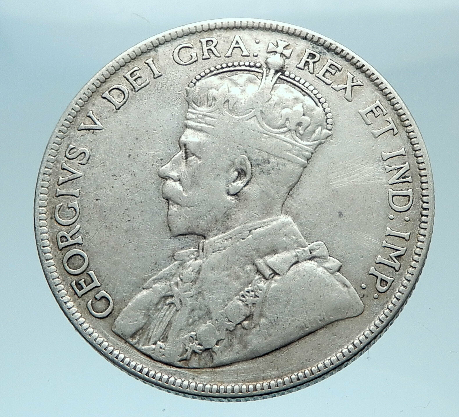 1918 CANADA Newfoundland UK King George V Genuine SILVER 50 CENTS Coin i78355