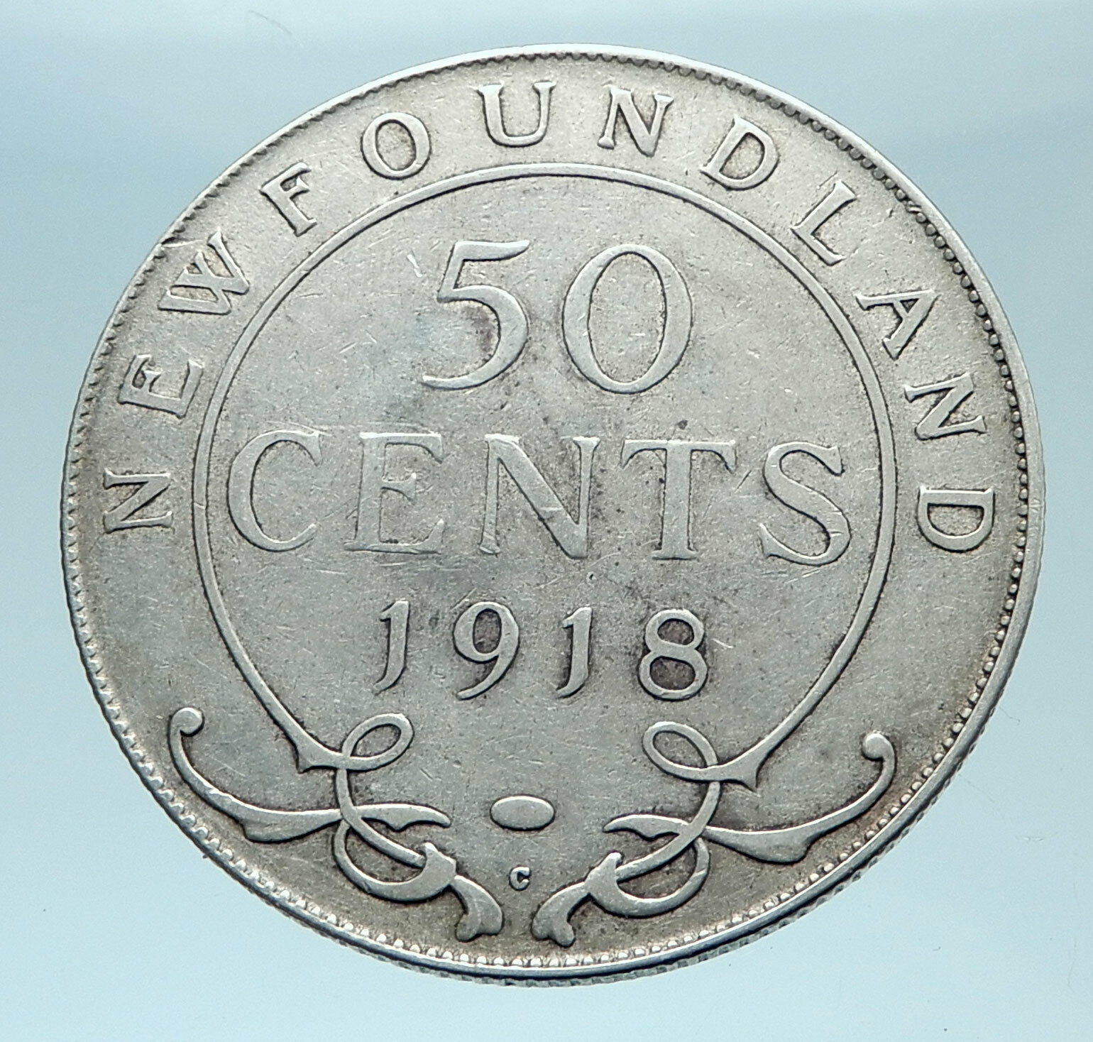 1918 CANADA Newfoundland UK King George V Genuine SILVER 50 CENTS Coin i78355