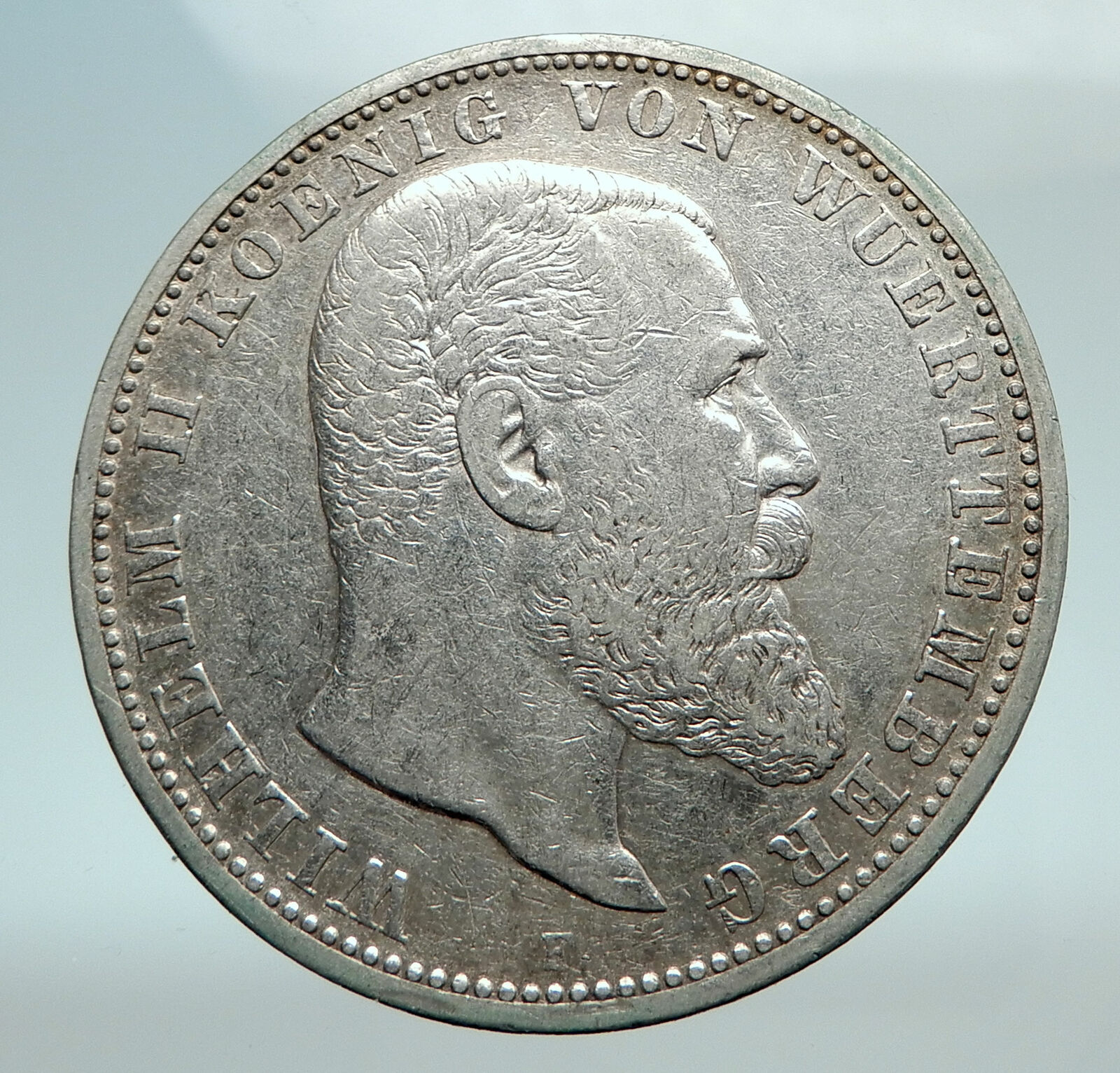 1903 F Germany GERMAN STATES Wurttemberg w WILHELM II Genuine Silver Coin i80156