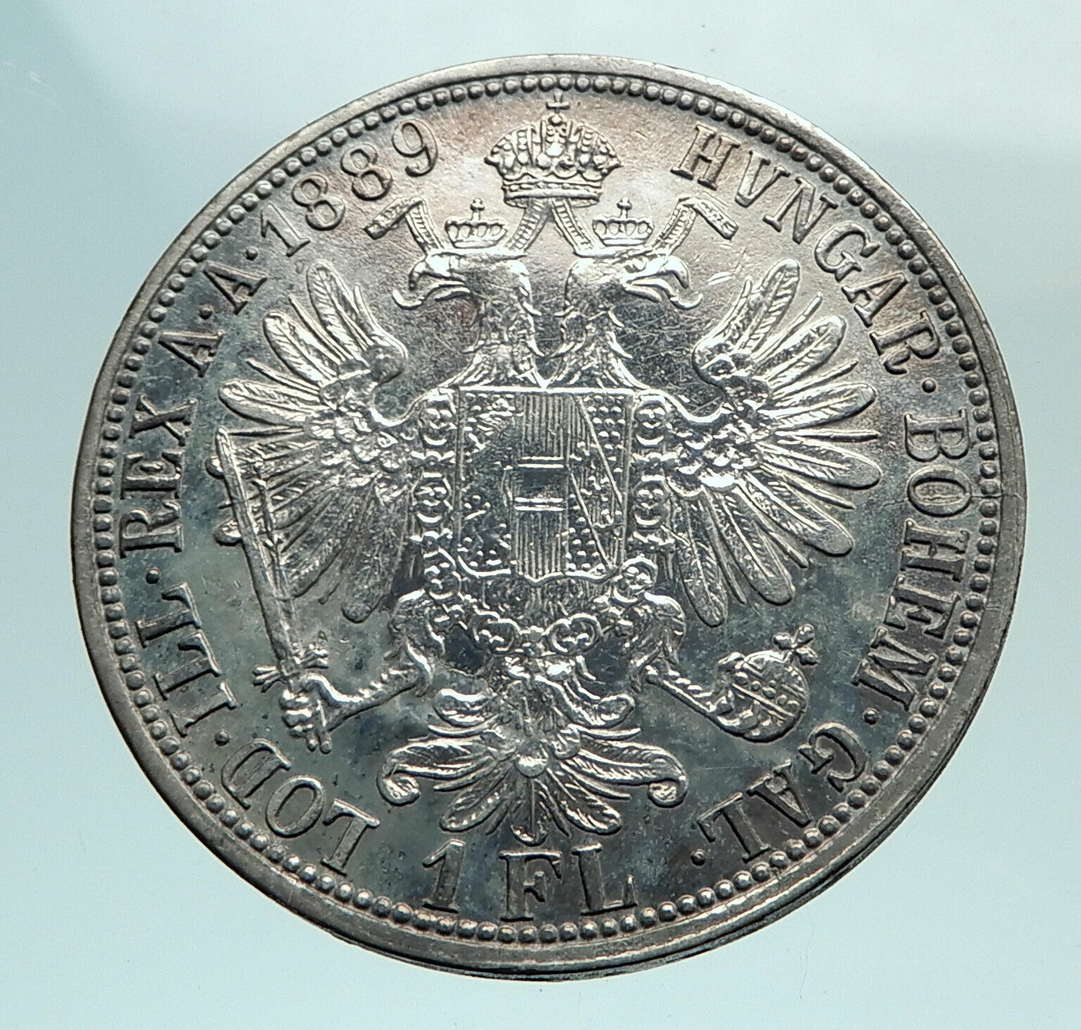 1889 AUSTRIA w King FRANZ JOSEPH I Antique Genuine Silver 1 Florin Coin i79788