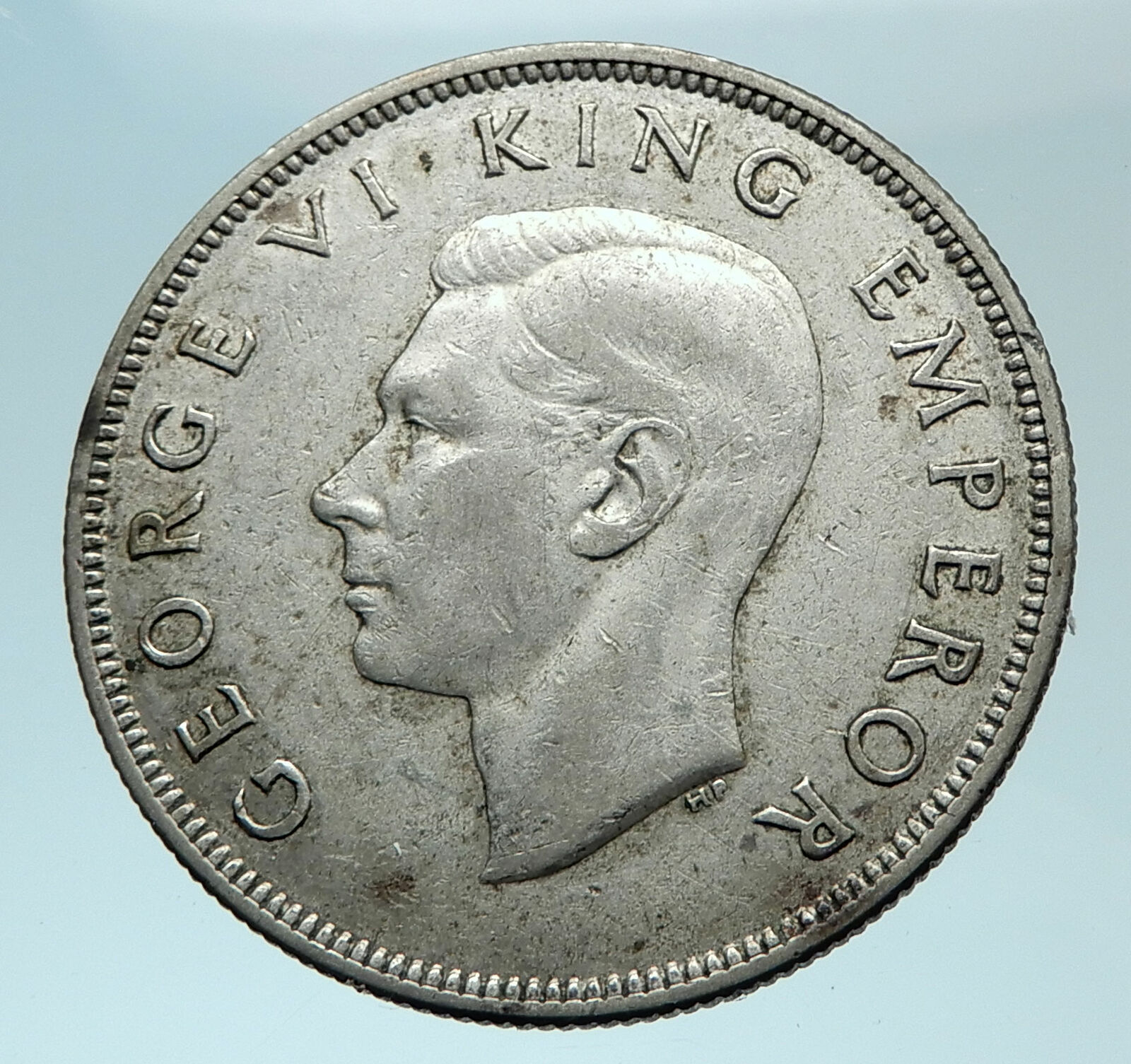 1937 NEW ZEALAND under UK King George VI Silver 1/2 Crown Coin Shield i78800