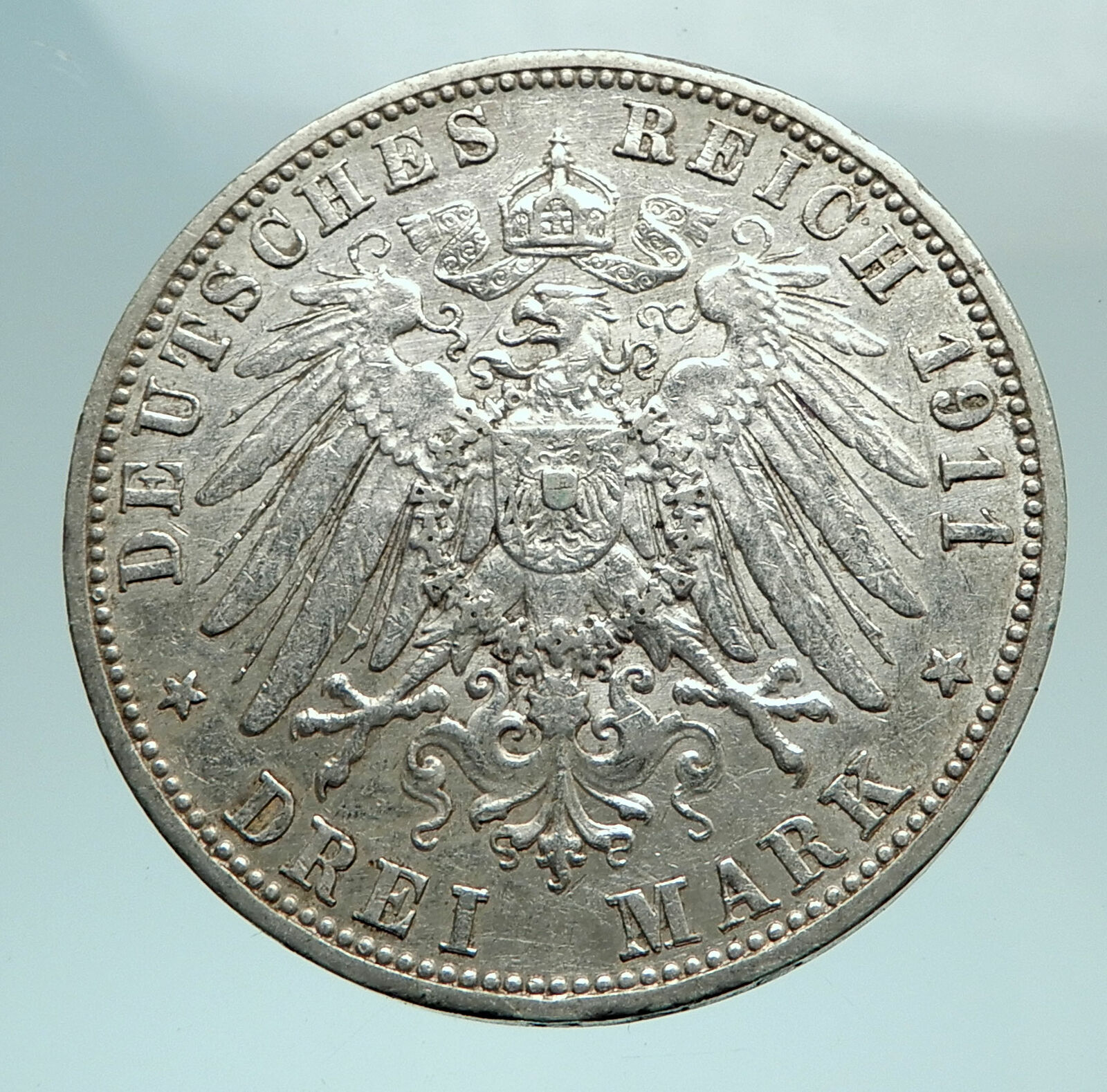 1911 Baden German State SILVER w FREDERICK II Eagle w Crown Vintage Coin i79790