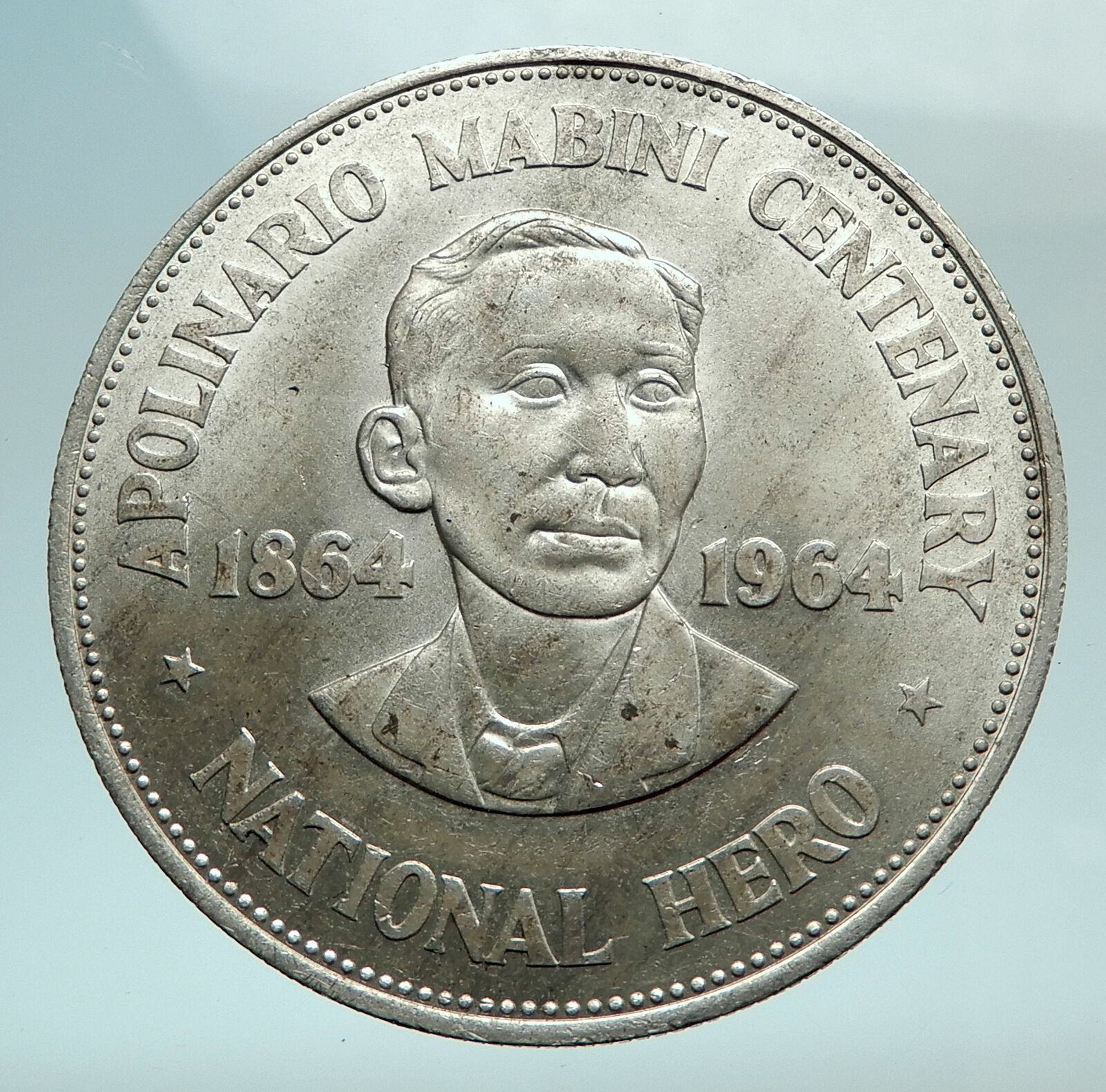 1964 PHILIPPINES Birth of HERO Apolinario Mabini Large 1 Peso SILVER Coin i79787