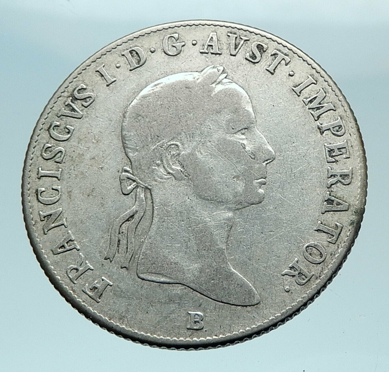 1833 B AUSTRIA Emperor Franz II Hapsburg Genuine Silver 20 Kreuzer Coin i78959