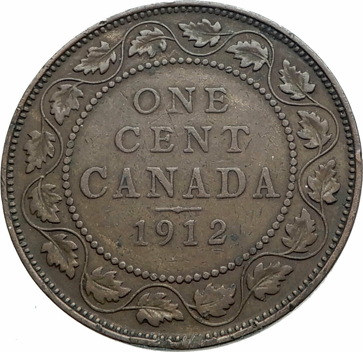 1912 CANADA Great Britain UK King George V Genuine Antique CENT Coin i80273