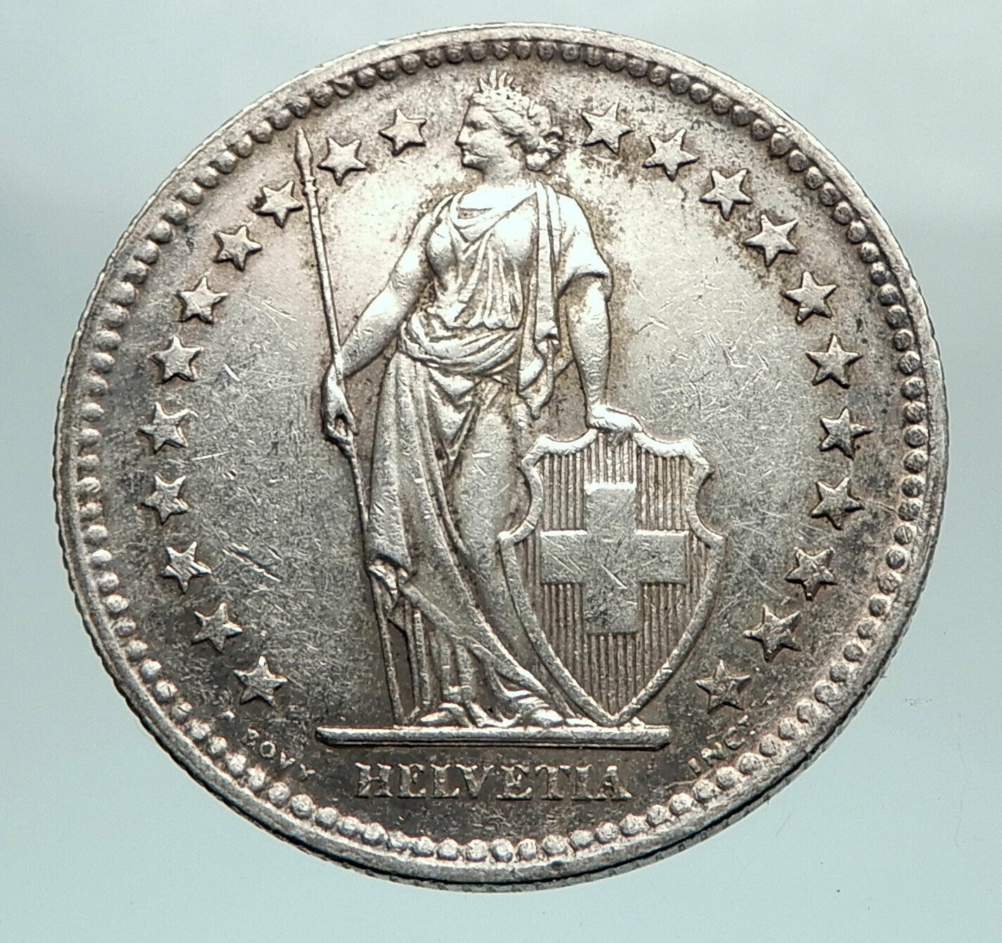 1945 SWITZERLAND - SILVER 2 Francs Coin HELVETIA Symbolizes SWISS Nation i80323