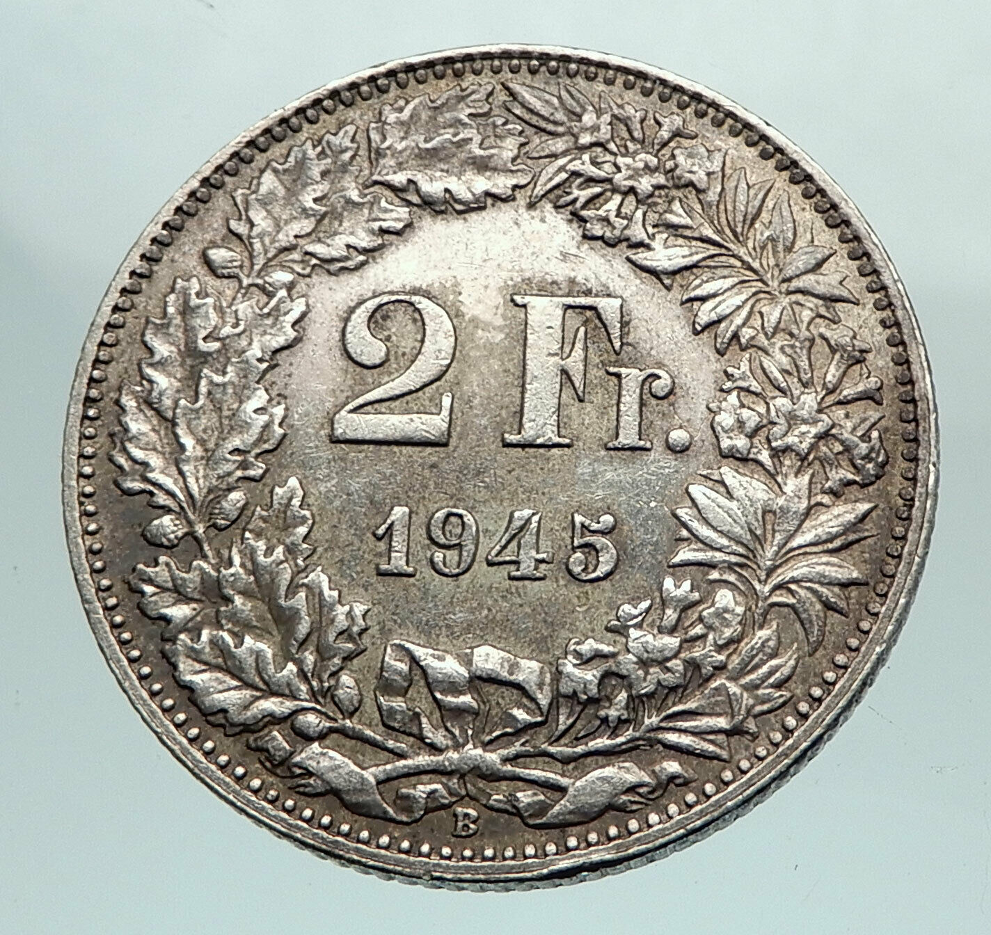 1945 SWITZERLAND - SILVER 2 Francs Coin HELVETIA Symbolizes SWISS Nation i80323