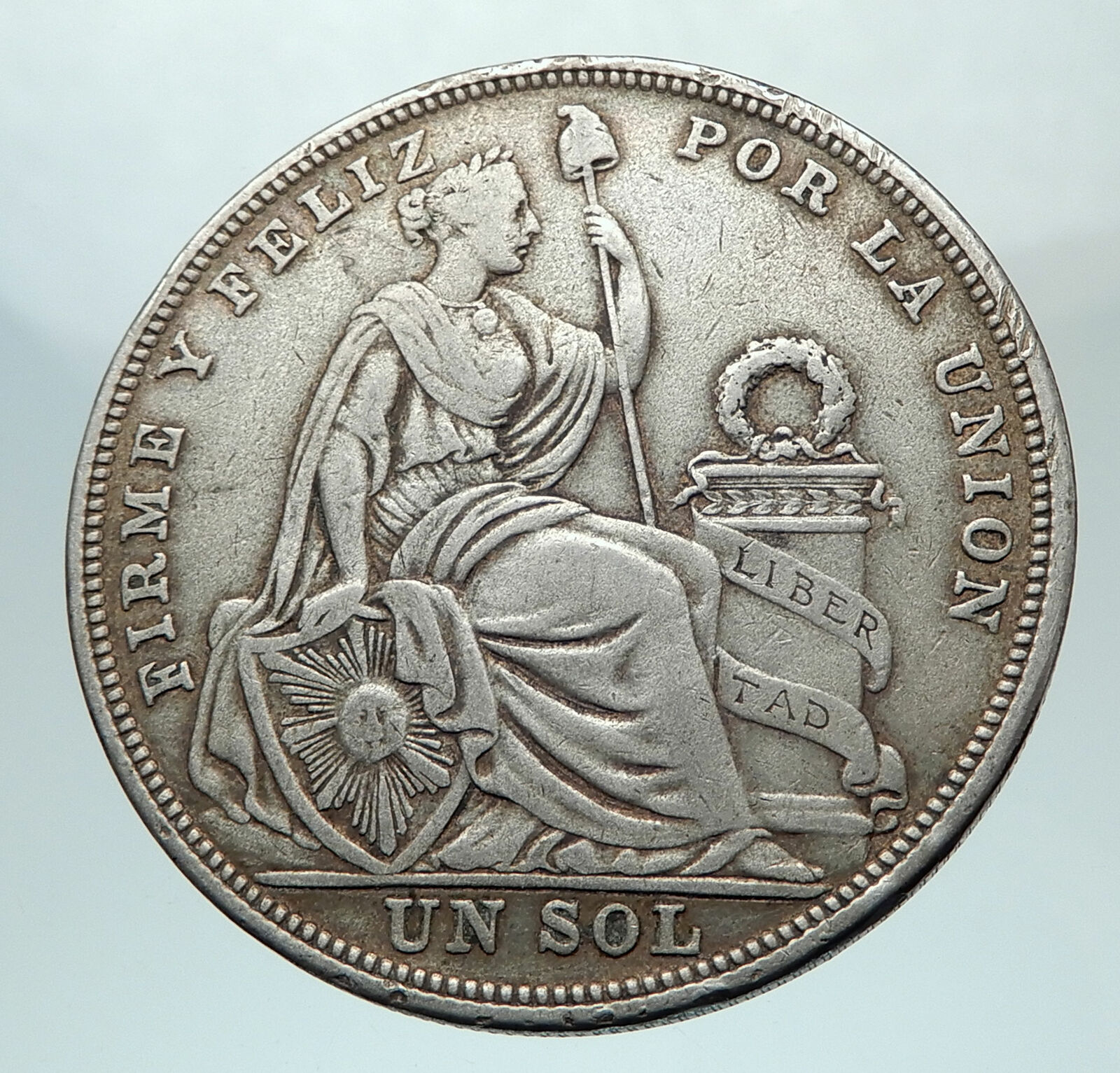 1923 PERU South America 1 SOL Antique BIG Original Silver Peruvian Coin i80313