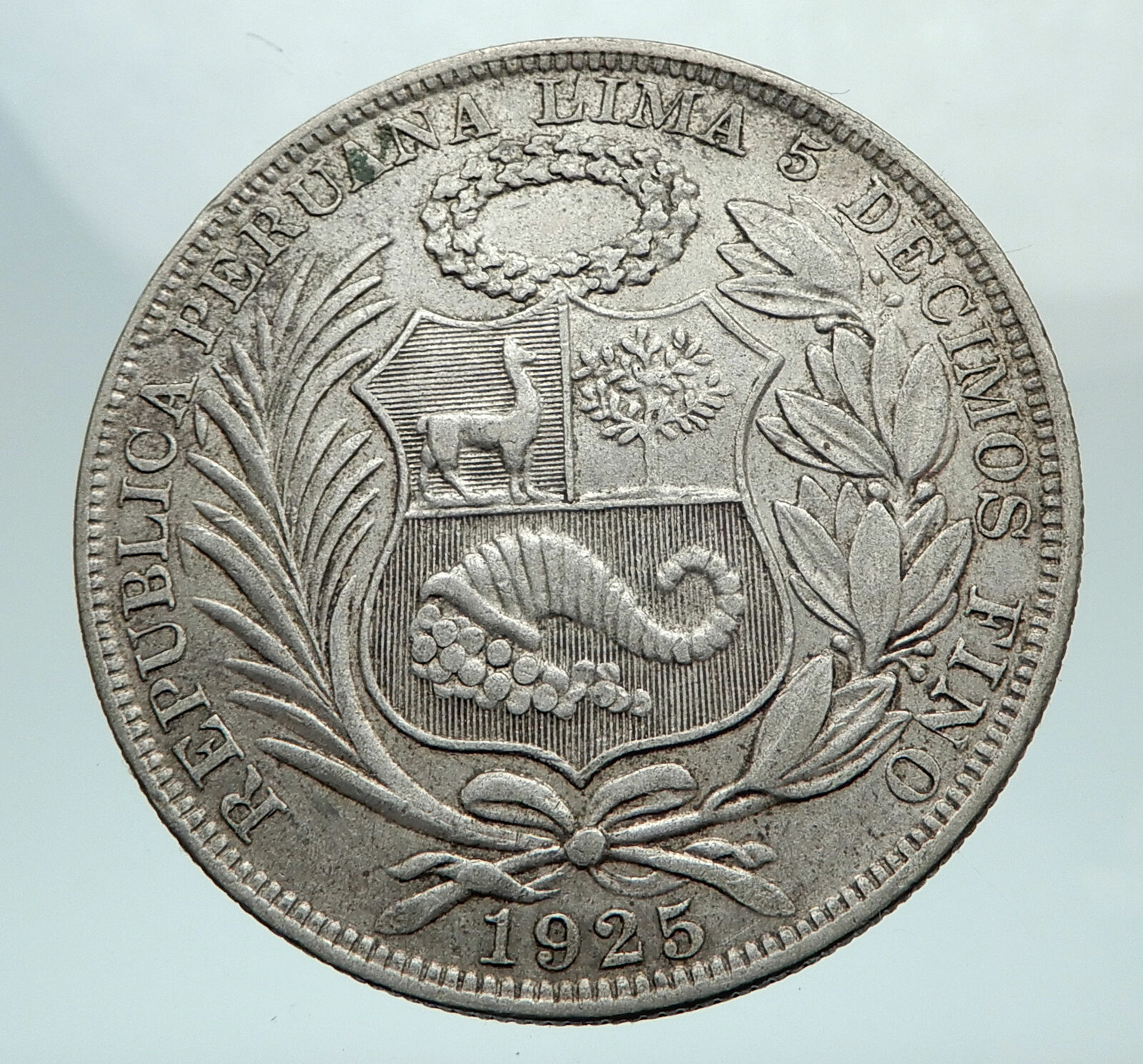 1924 PERU South America 1 SOL Antique BIG Original Silver Peruvian Coin i80319