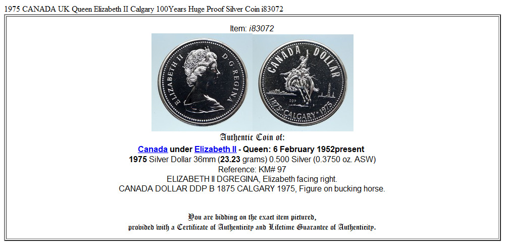 1975 CANADA UK Queen Elizabeth II Calgary 100Years Huge Proof Silver Coin i83072