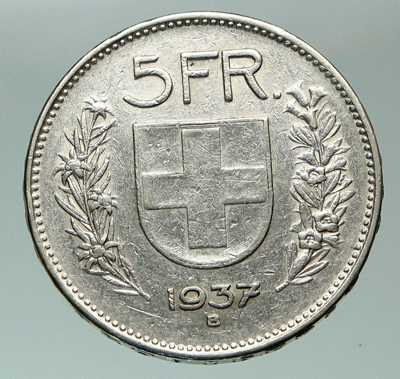 1937 Switzerland Founding HERO WILLIAM TELL 5 Francs Silver Swiss Coin i84855