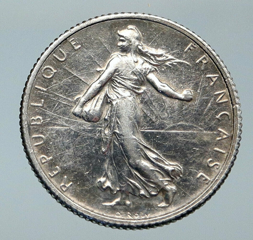 1919 FRANCE La Semeuse Sower Woman ANTIQUE OLD Silver 1 Franc French Coin i86112