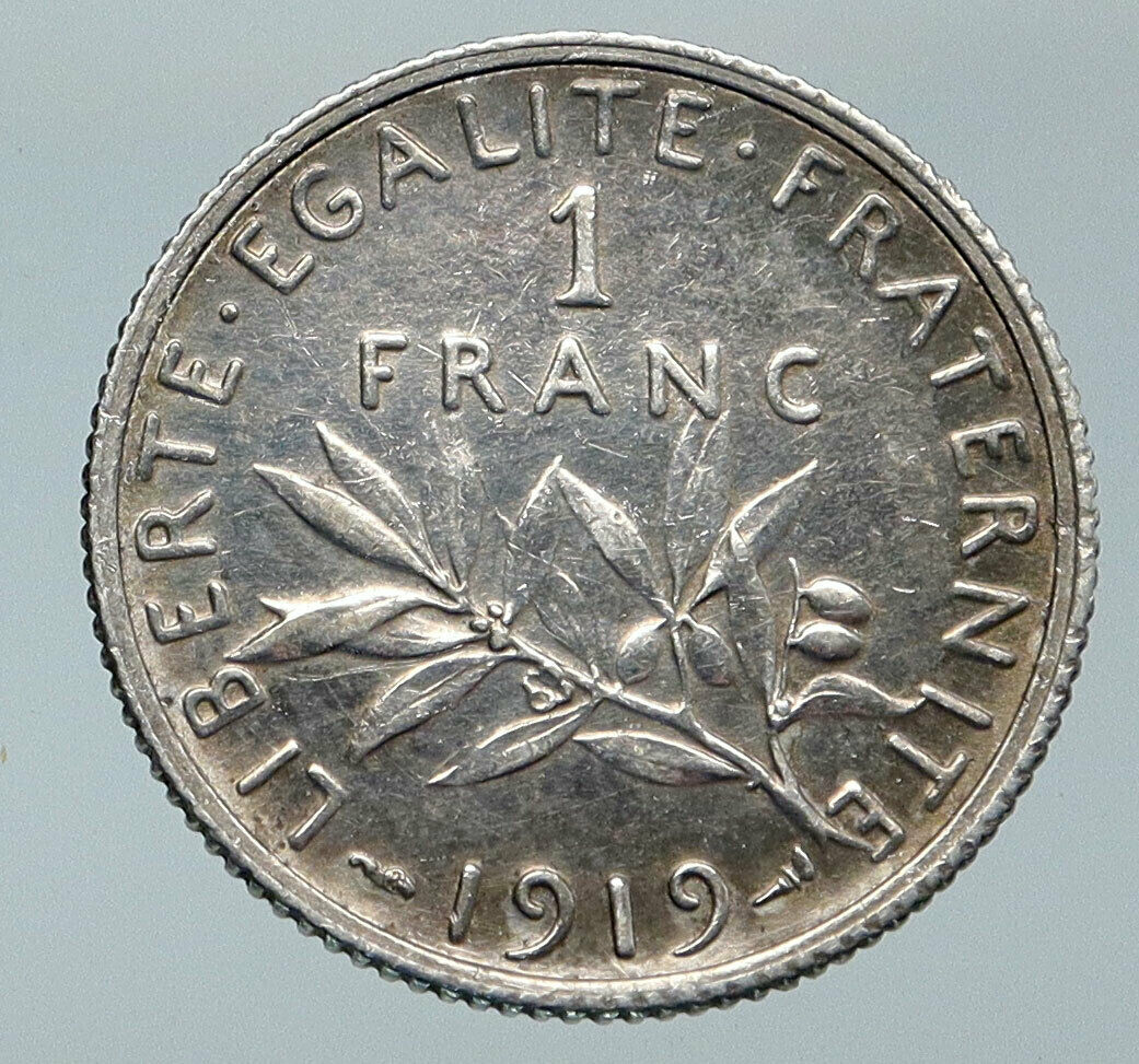 1919 FRANCE La Semeuse Sower Woman ANTIQUE OLD Silver 1 Franc French Coin i86112