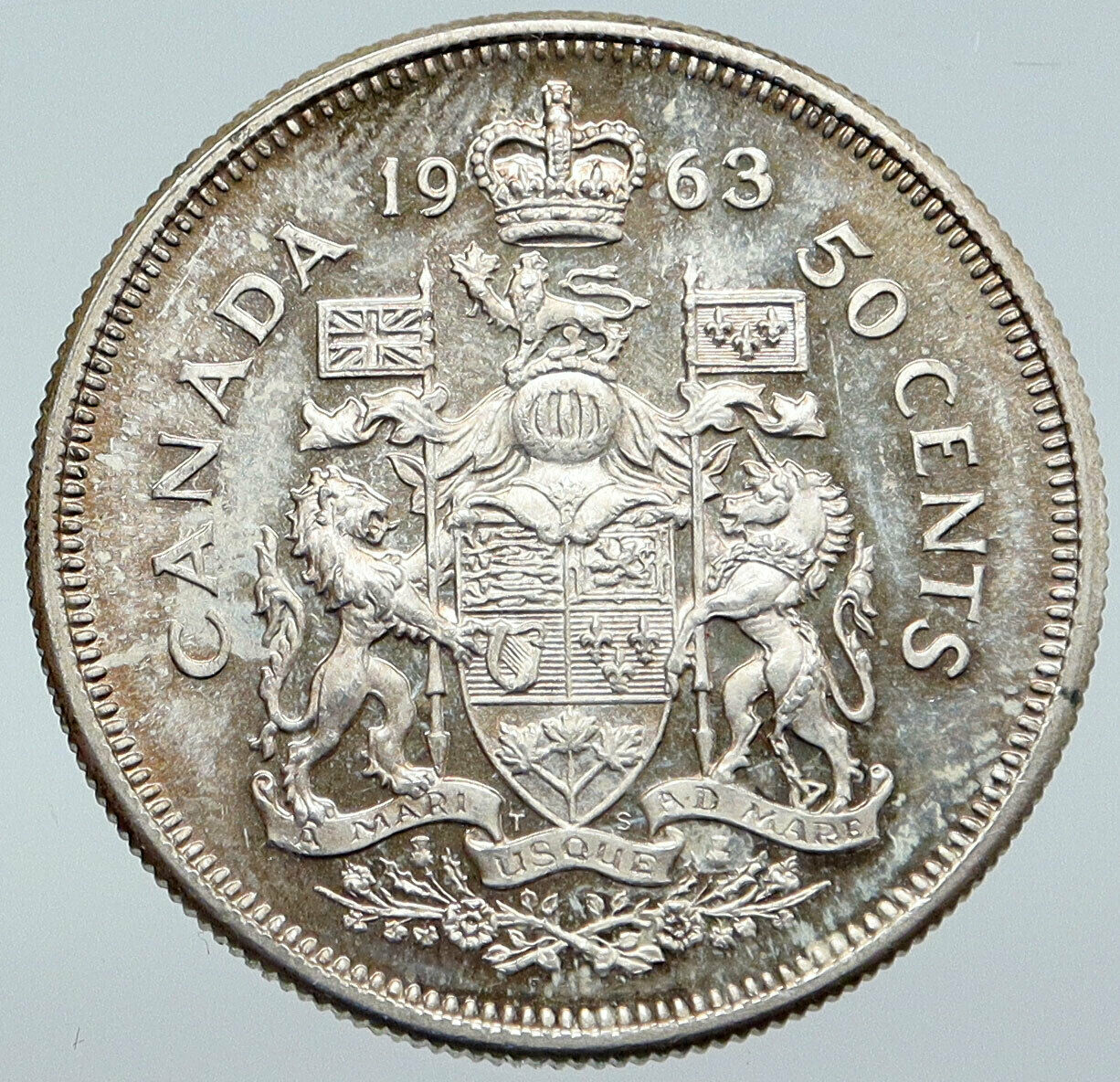 1963 CANADA Queen Elizabeth II Arms Old Vintage Lion SILVER 50 Cents Coin i86115