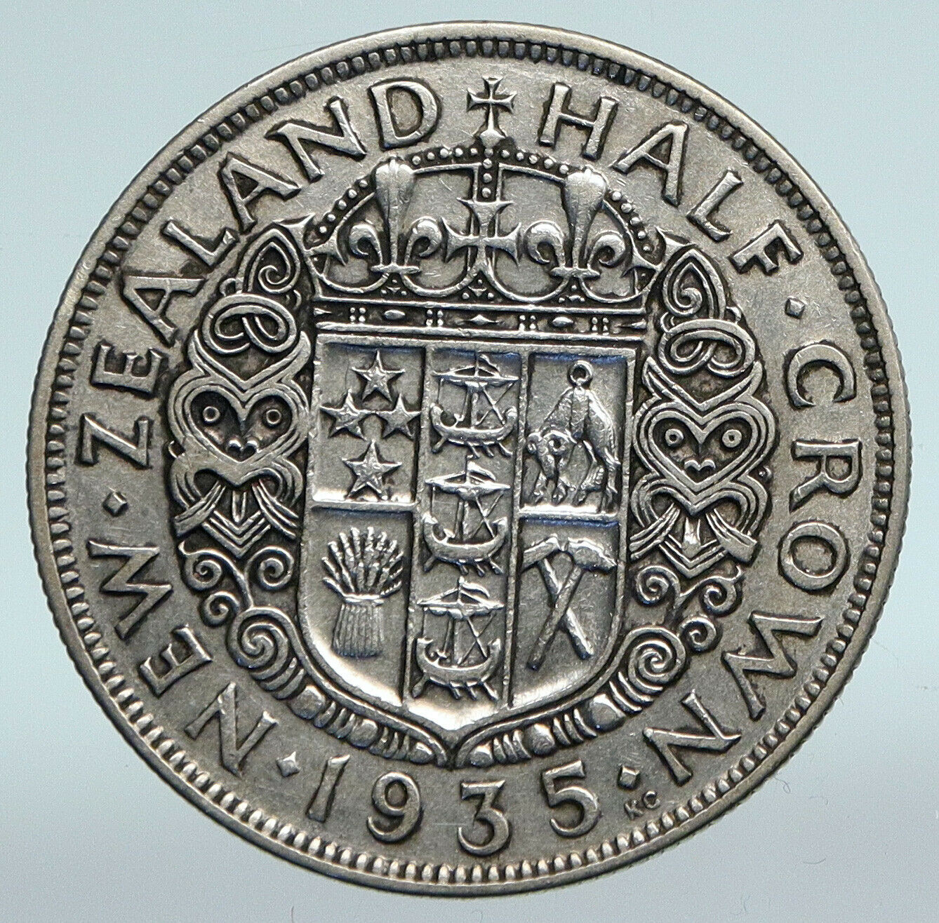 1935 NEW ZEALAND UK King George V Genuine Antique Silver Half Crown Coin i89774