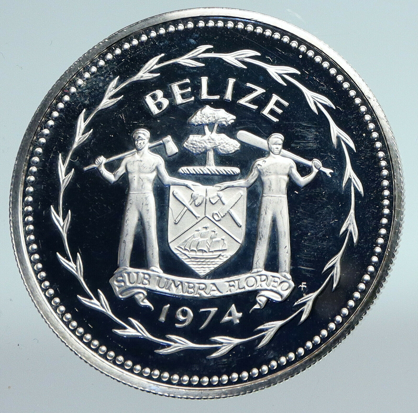 1974 BELIZE Avifauna Toucan BIRD Antique VINTAGE OLD Proof Silver $5 Coin i89775