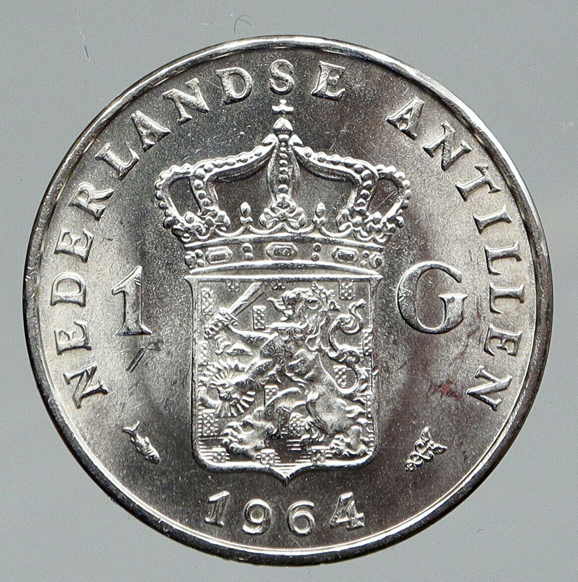 1964 NETHERLANDS ANTILLES Queen JULIANA Vintage SILVER OLD Gulden Coin i91671