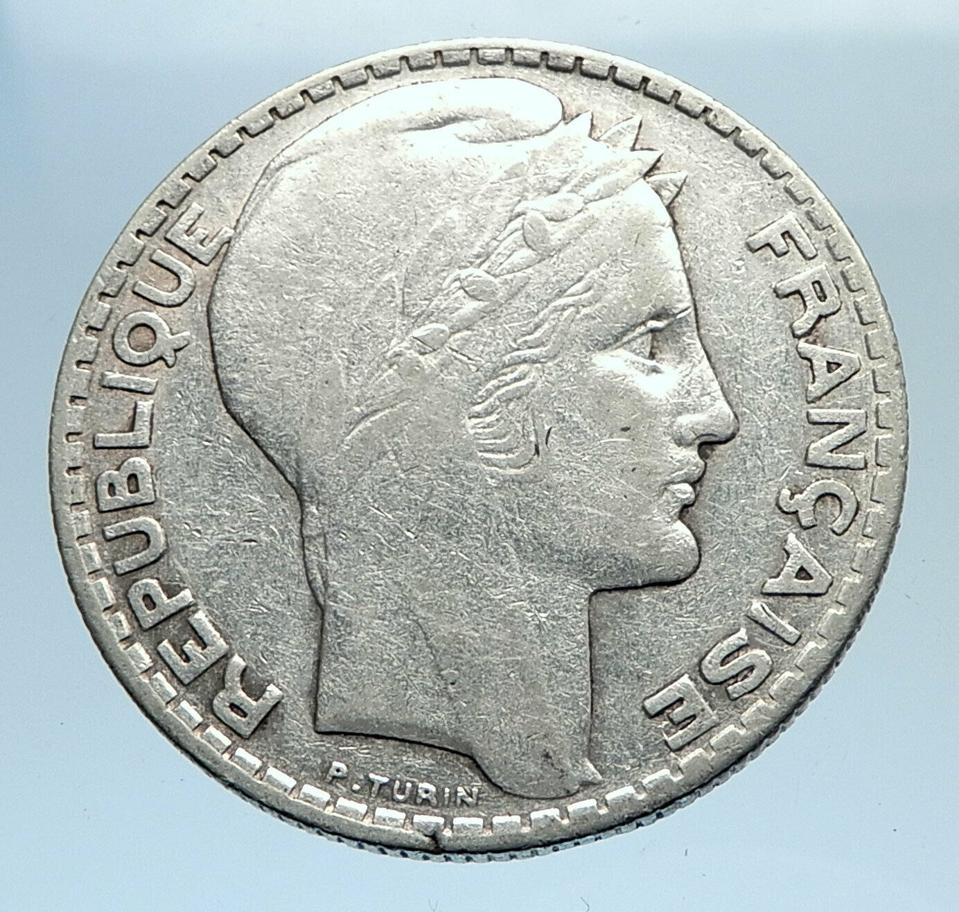 1931 FRANCE w Marianne FRENCH MOTTO Antique Genuine Silver 10 Francs Coin i74101