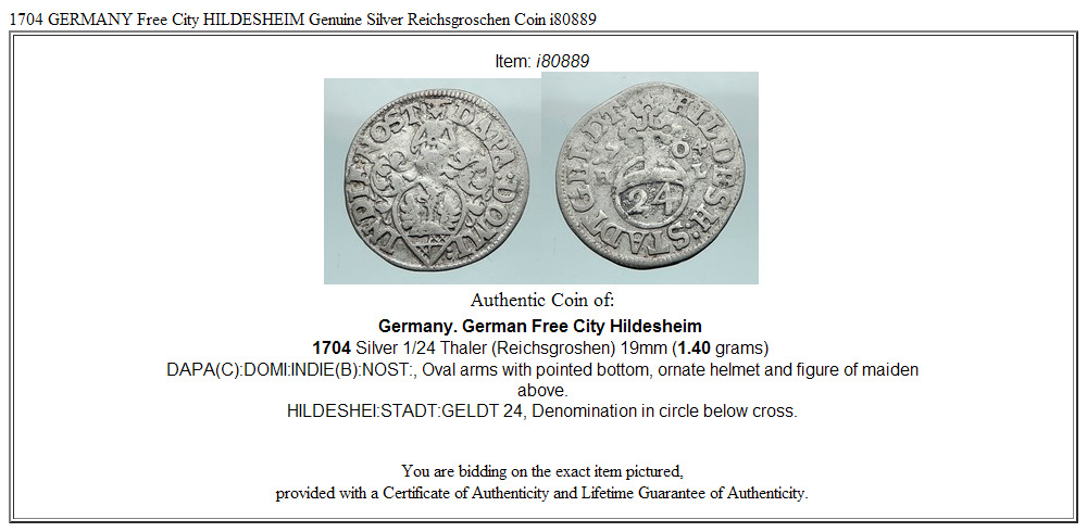 1704 GERMANY Free City HILDESHEIM Genuine Silver Reichsgroschen Coin i80889