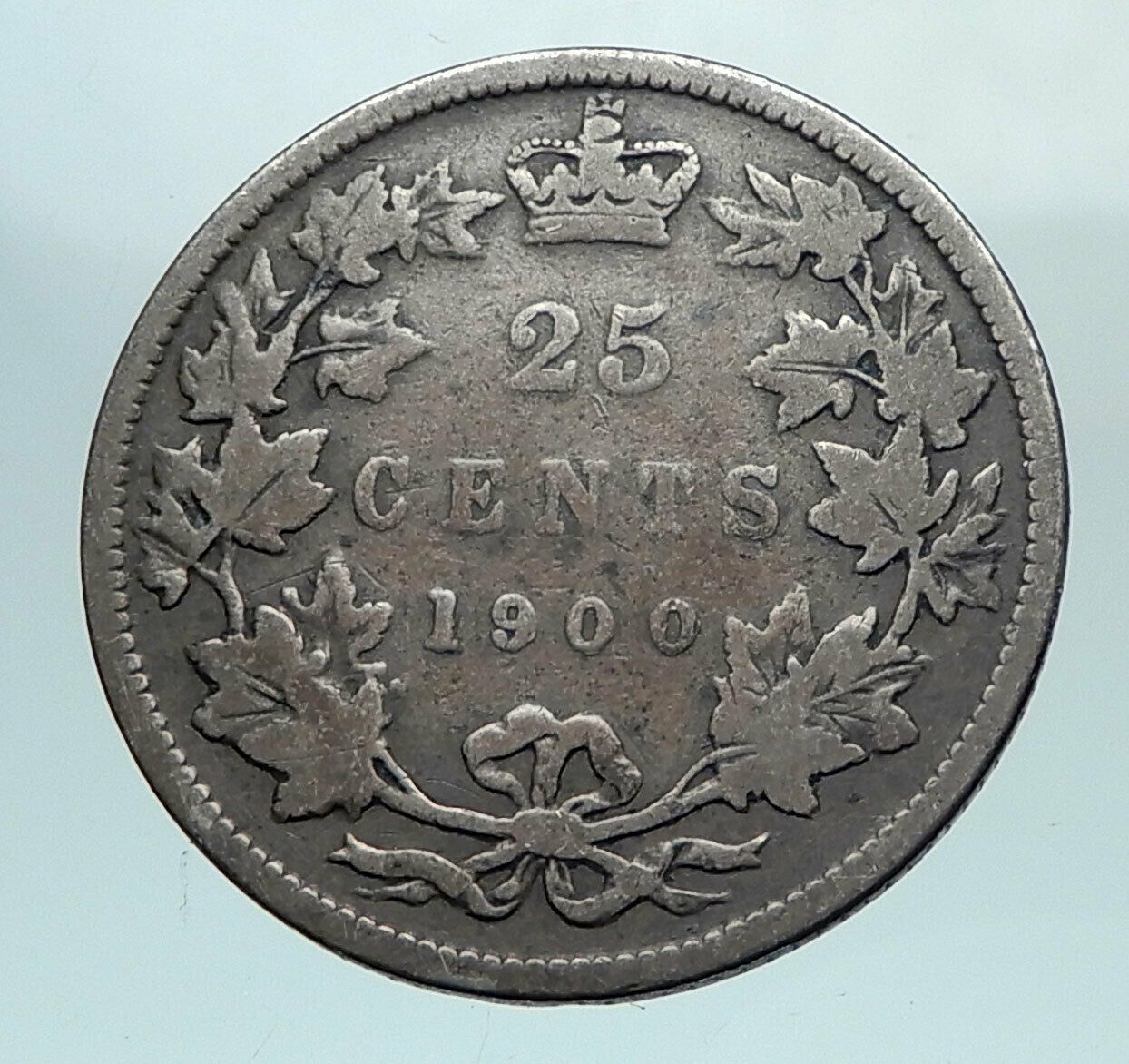 1900 CANADA UK Queen VICTORIA Authentic Antique Silver 25 Cents Coin i81050