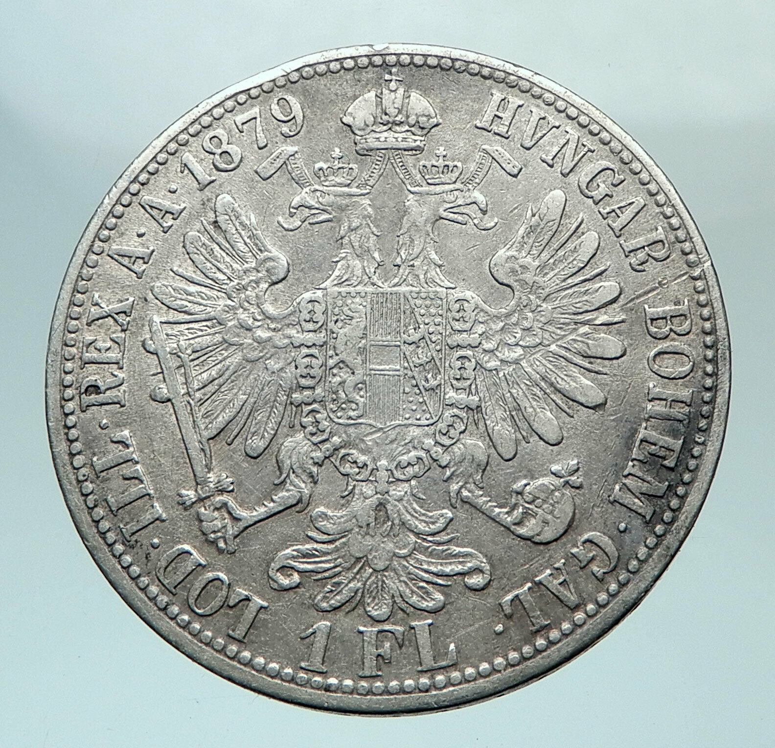 1879 AUSTRIA King FRANZ JOSEPH I Genuine Antique Silver Florin Coin i81056