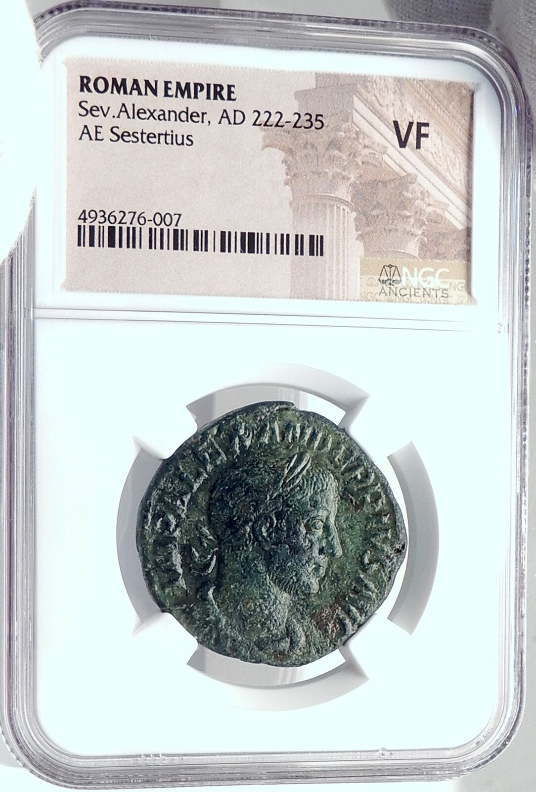 SEVERUS ALEXANDER Authentic Ancient 232AD Sestertius Roman Coin MARS NGC i81845