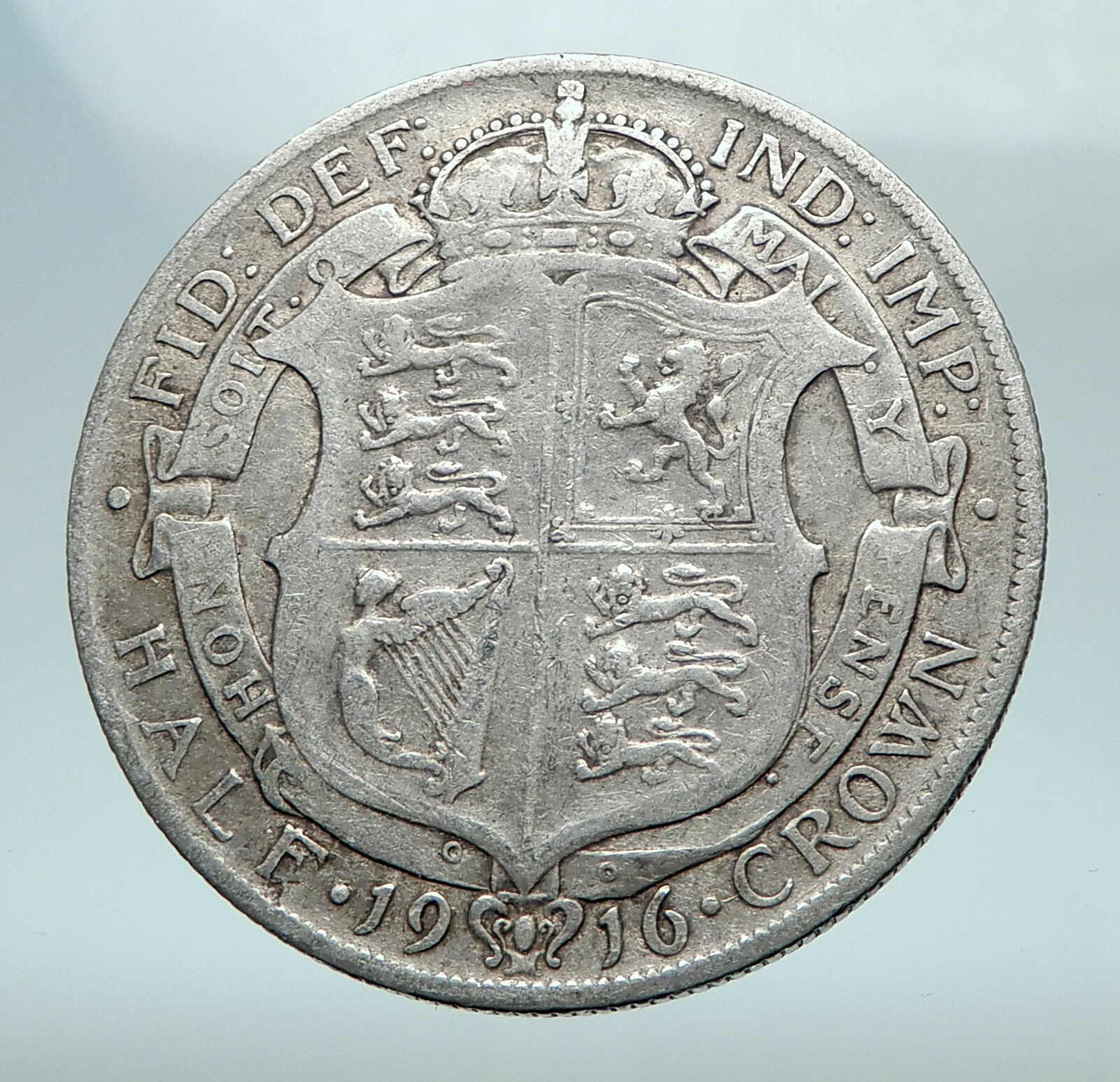 1916 Great Britain United Kingdom UK King GEORGE V Silver Half Crown Coin i81237