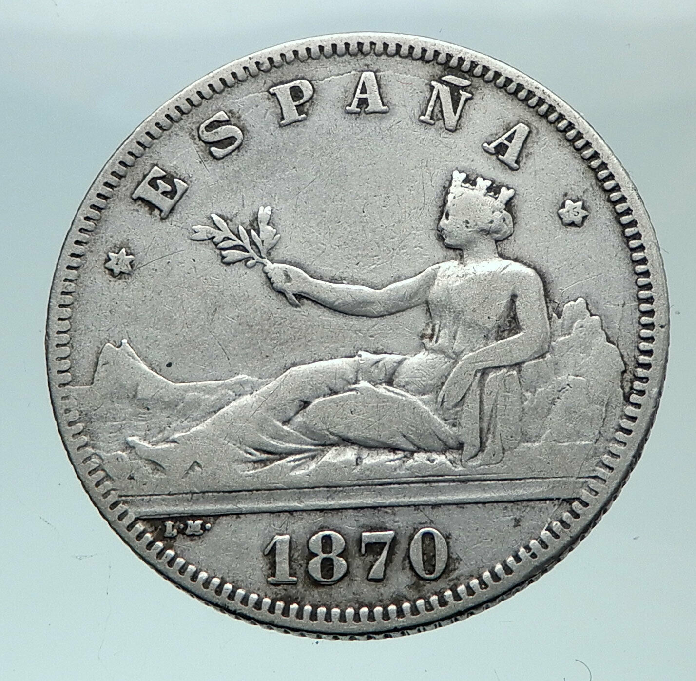 1870 SPAIN Provisional Government Liberty Genuine Silver 2 Pesetas Coin i81576