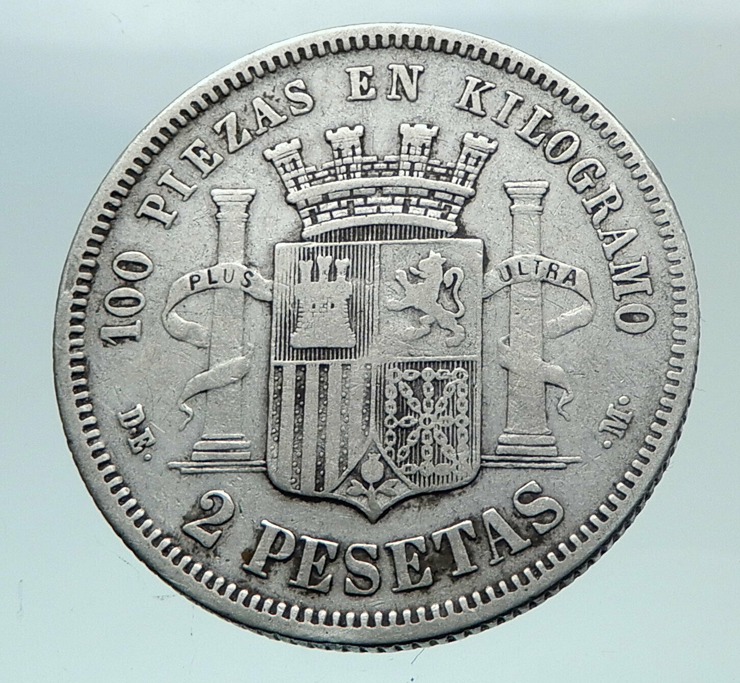 1870 SPAIN Provisional Government Liberty Genuine Silver 2 Pesetas Coin i81576