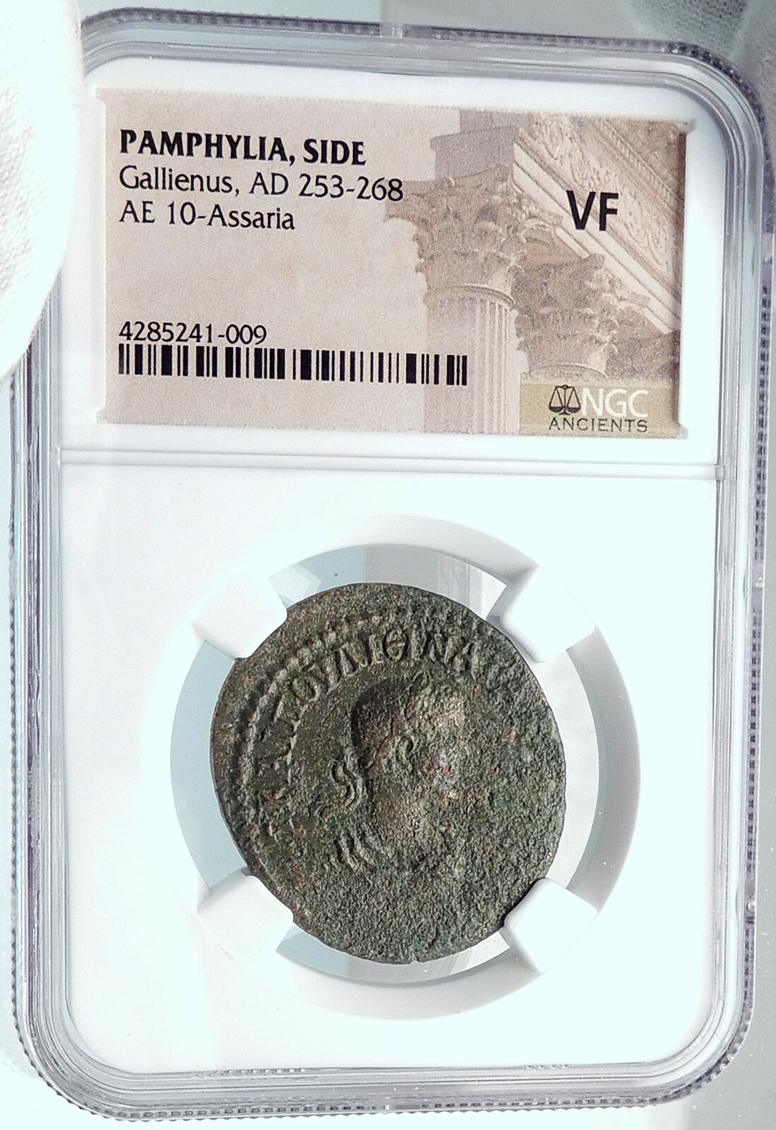 GALLIENUS Authentic Ancient Side Pamphylia Roman Coin ATHENA VOTING NGC i81876