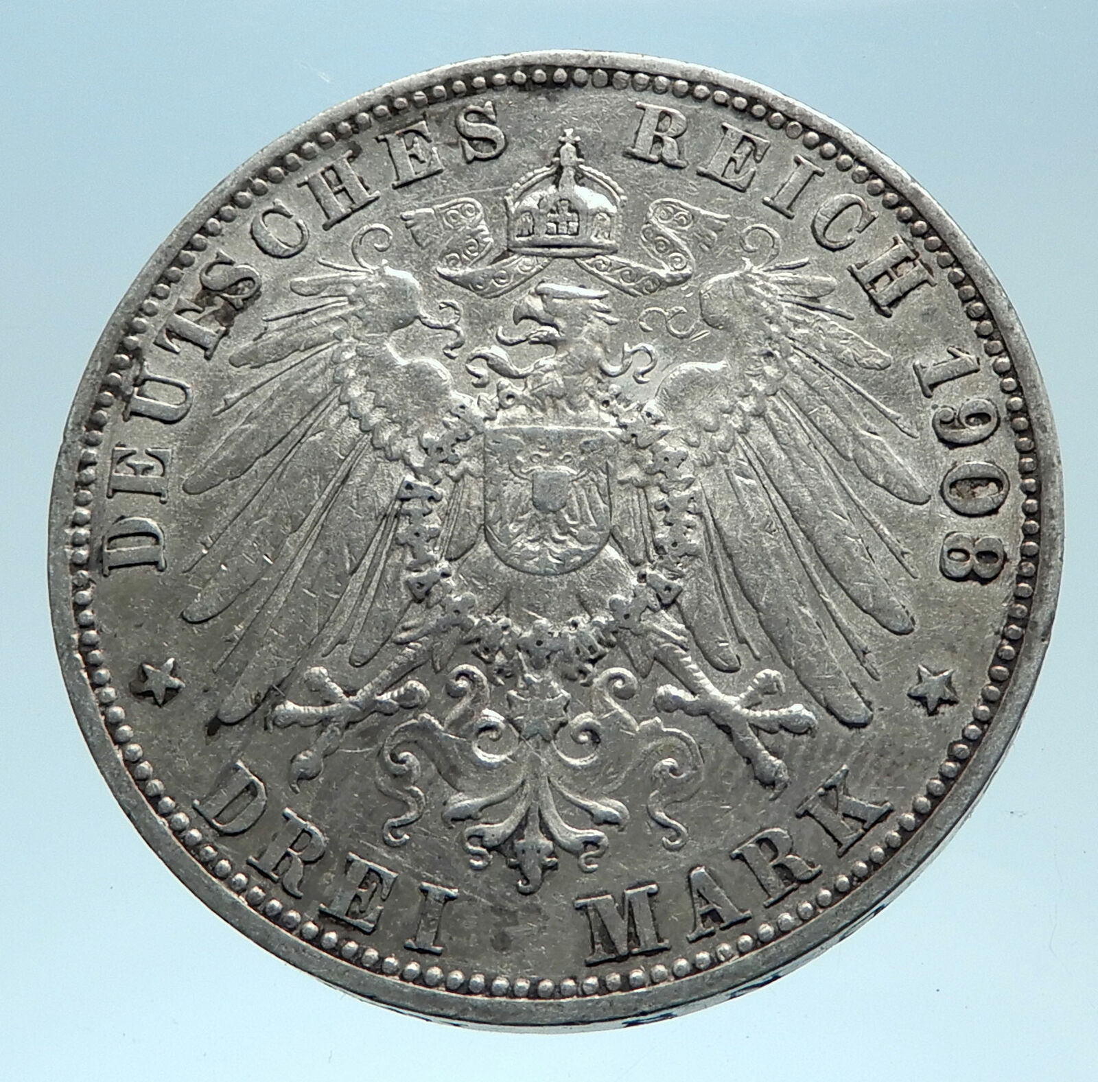 1908 F Germany GERMAN STATES Wurttemberg w WILHELM II Genuine Silver Coin i78221