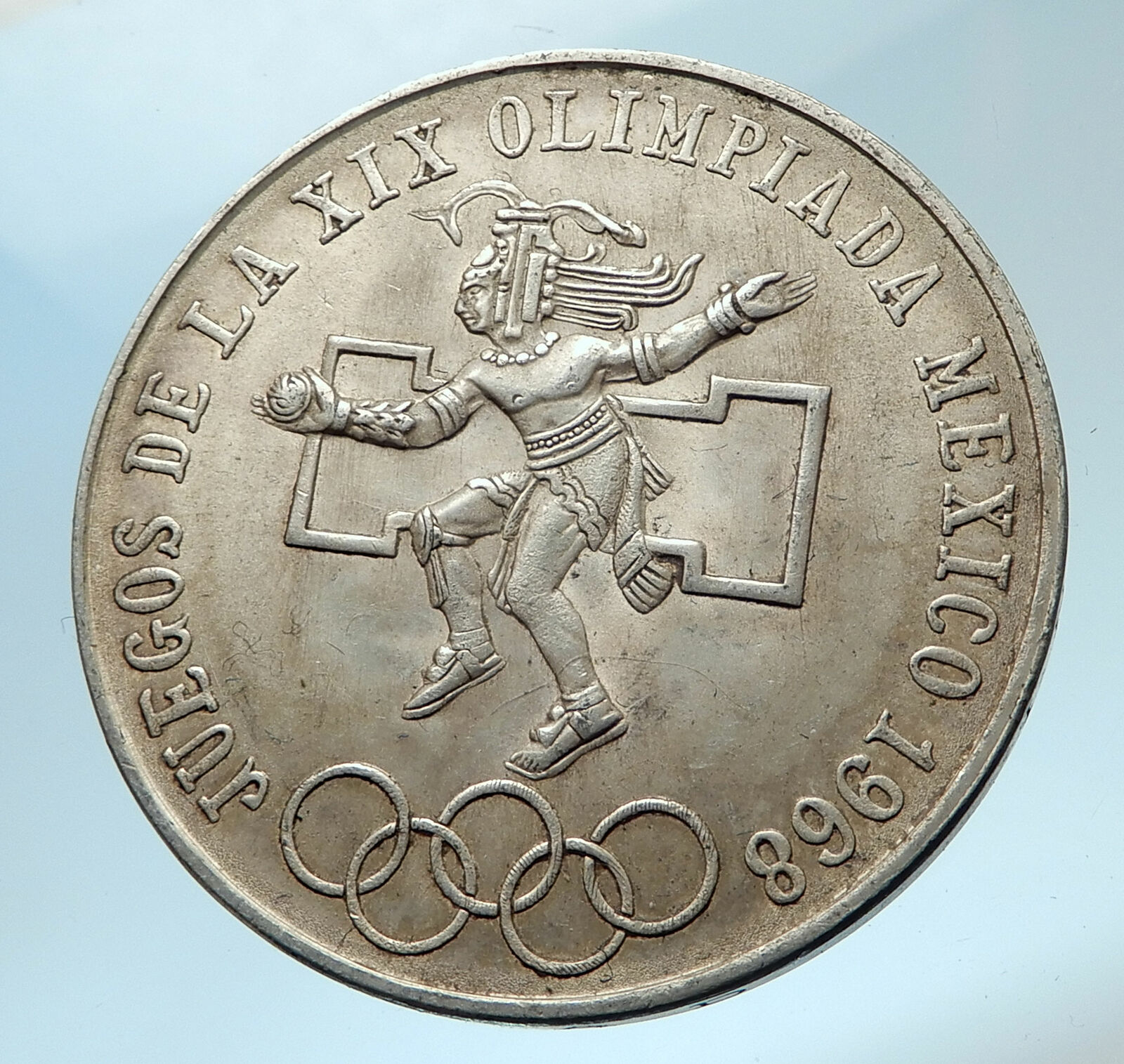 1968 Mexico XIX Olympic Games Aztec Ball Player BIG 25 Pesos Silver Coin i77527