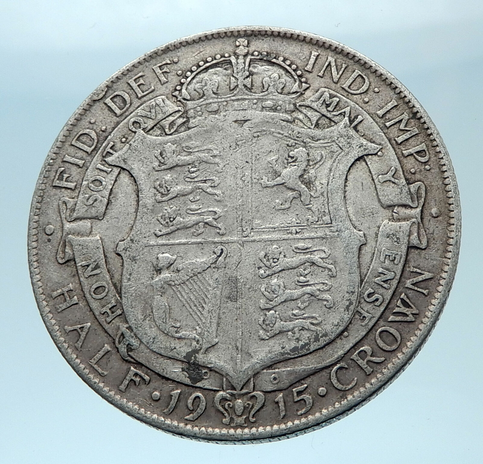 1915 Great Britain United Kingdom UK King GEORGE V Silver Half Crown Coin i77843