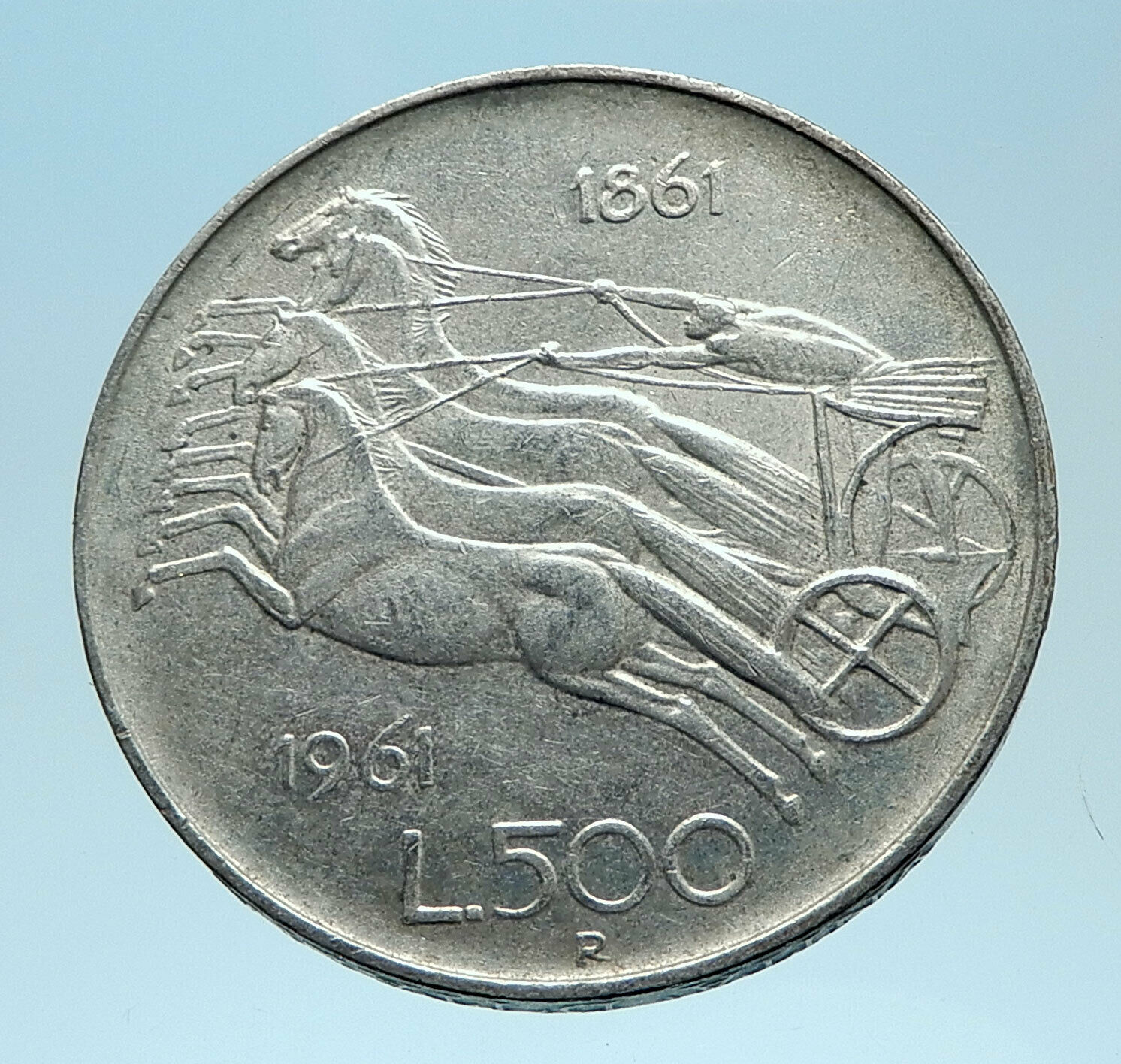 1961 ITALY Silver 500 Lire Coin ITALIAN UNIFICATION Rome Capital CHARIOT i77816