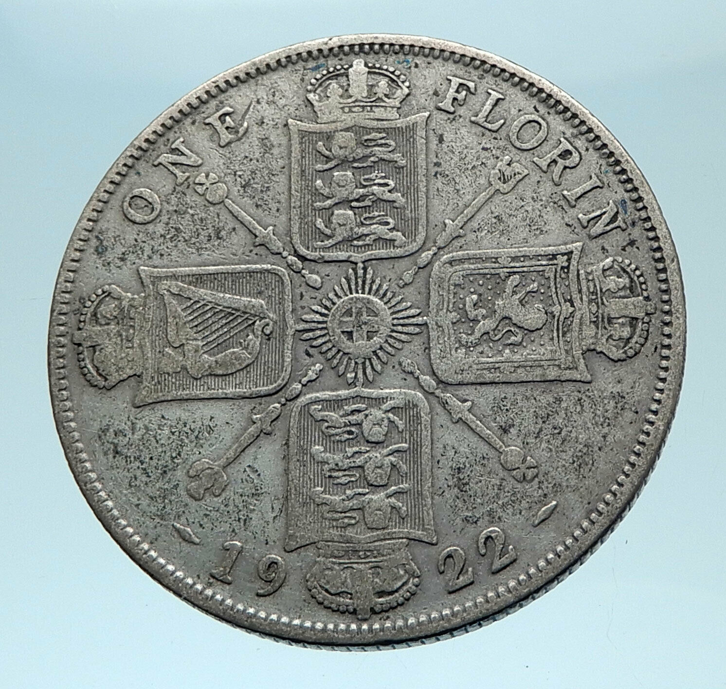 1922 United Kingdom Great Britain GEORGE V Silver Florin 2 Shillings Coin i78034