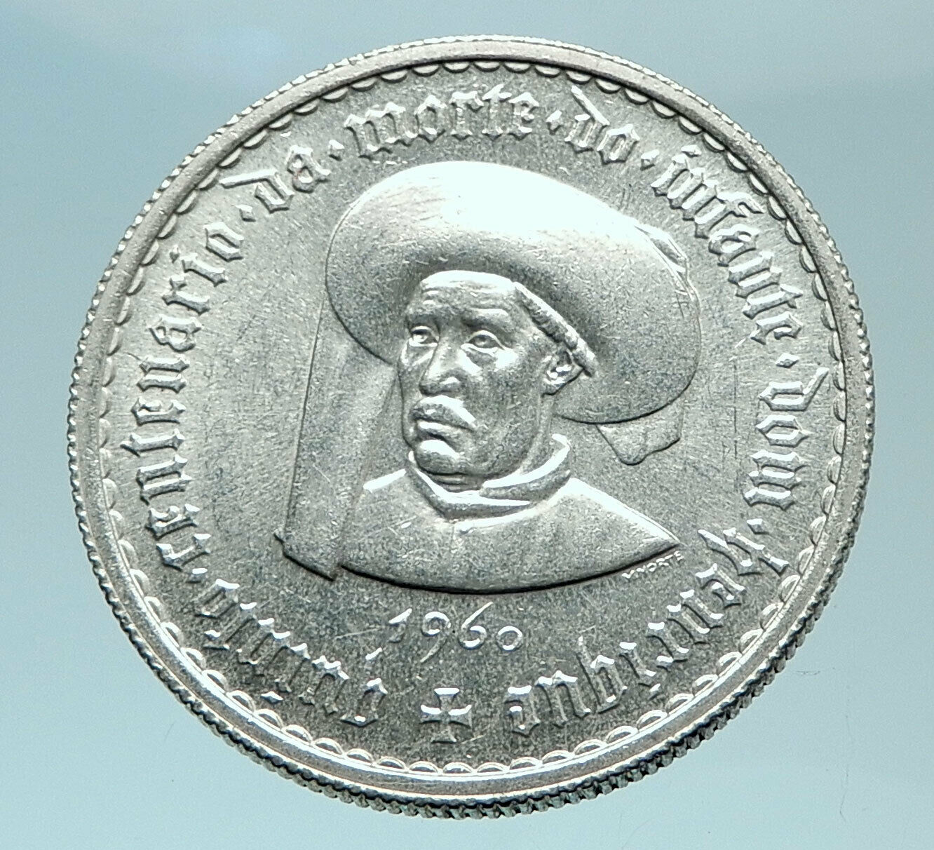 1960 PORTUGAL Prince Henry the Navigator Genuine Silver 5 Escudos Coin i78955