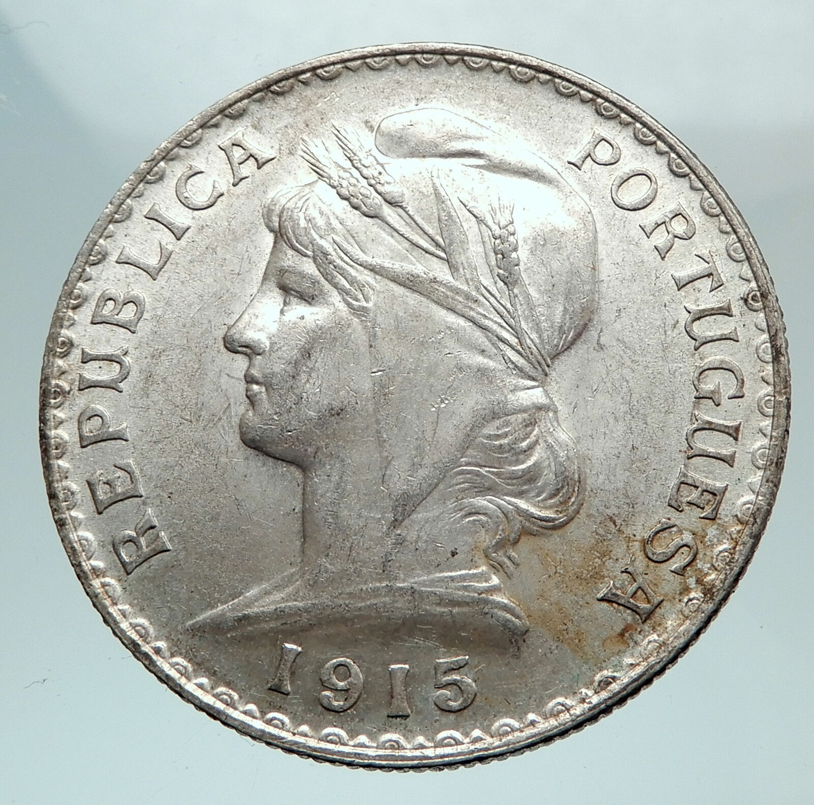 1915 PORTUGAL with Liberty Antique BIG Genuine Silver PORTUGUESE Coin i80175