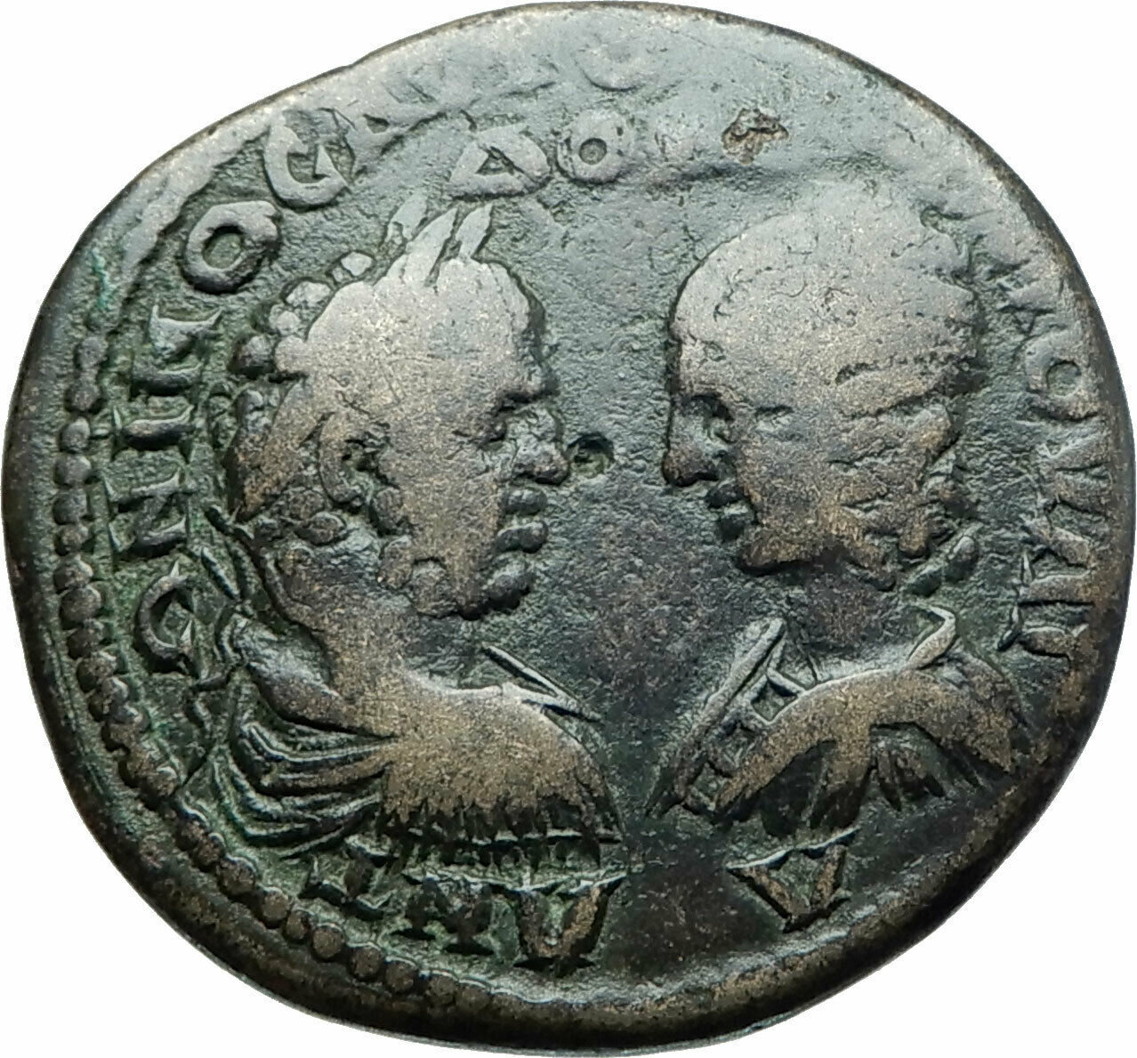 CARACALLA & JULIA DOMNA Marcianopolis Ancient 198AD Roman Coin TYCHE i78992